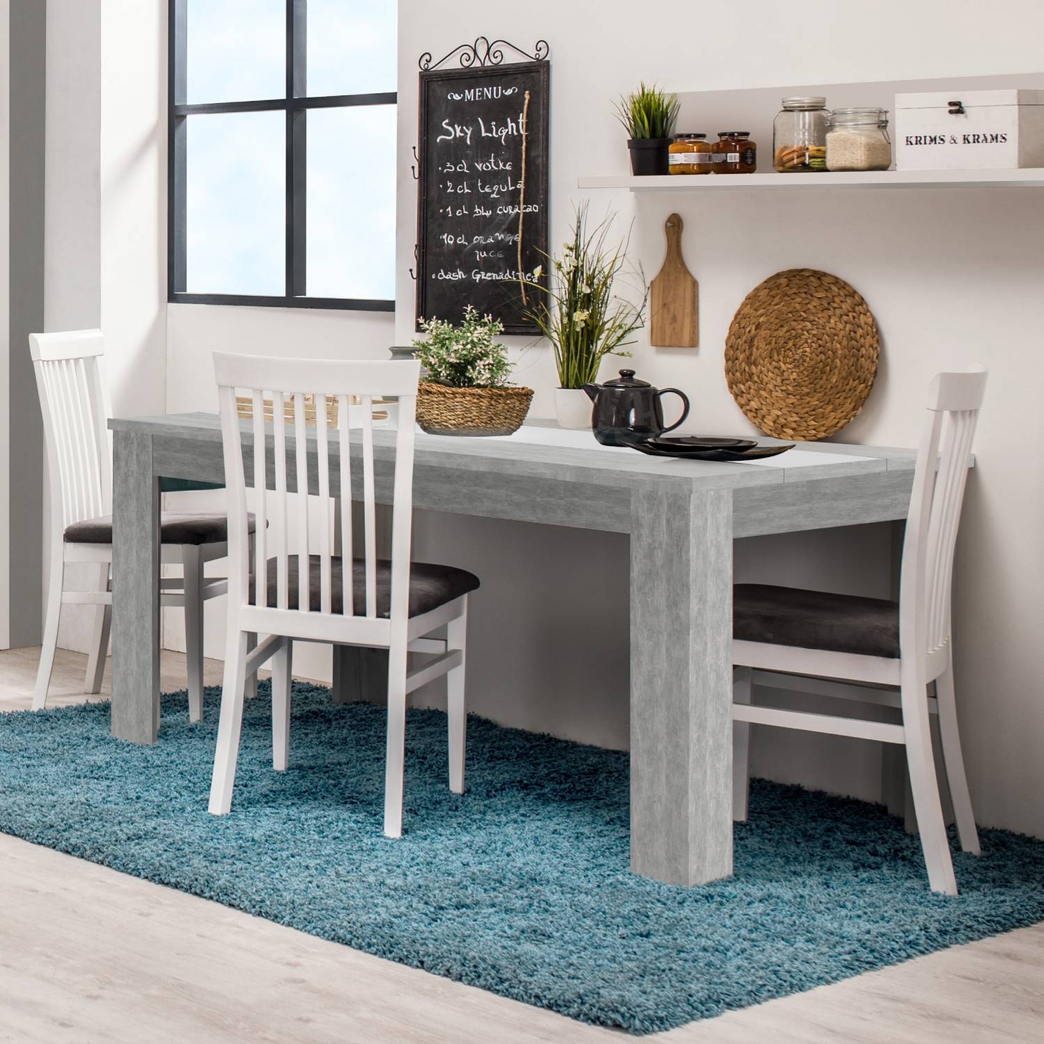 Esstisch Esszimmertisch Holztisch Küchentisch 135x80 cm Beton Optik Holz Massiv Grau Weiß