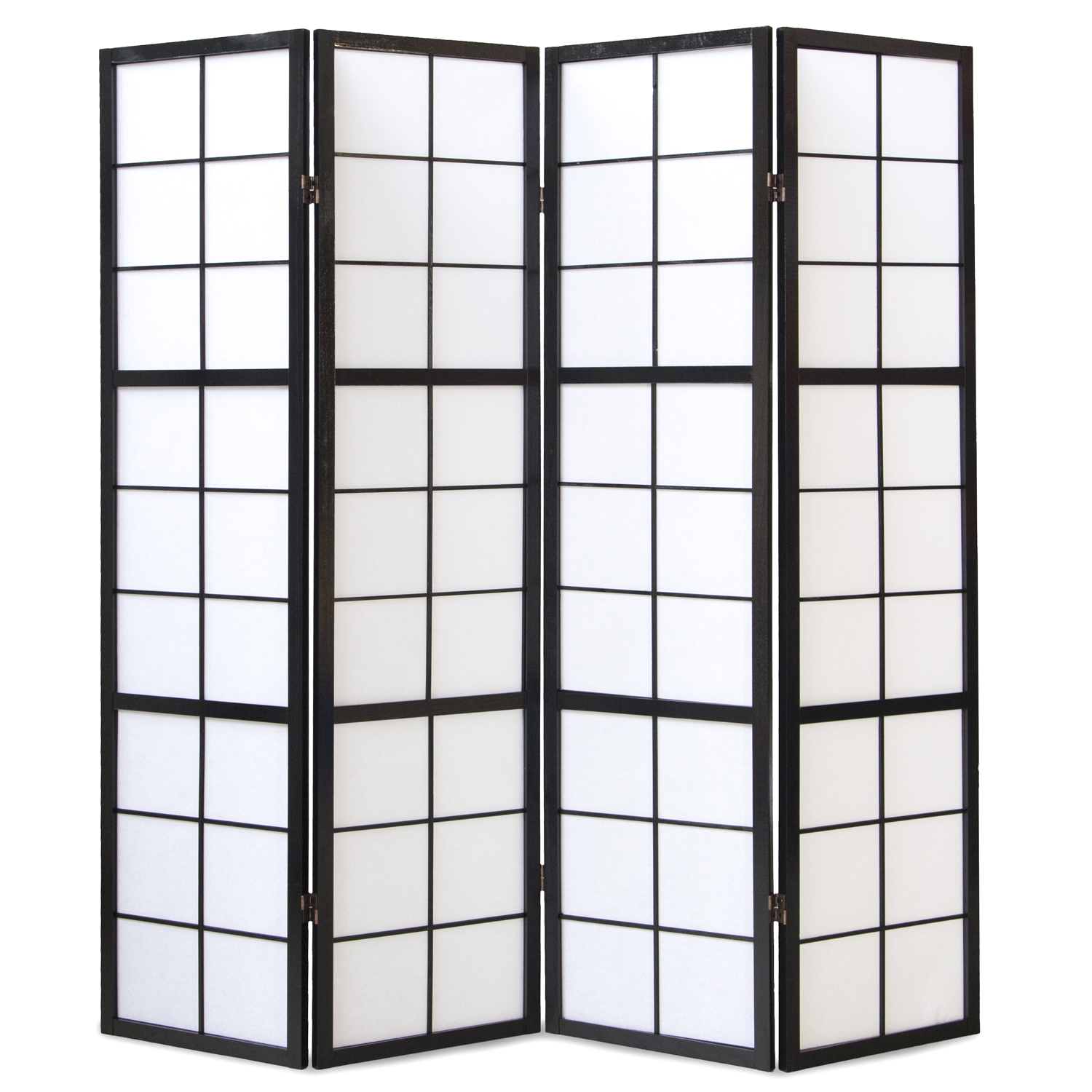 Paravent Black Shoji Rice Paper White | 4-panel | Wood | Room Divider Partition Privacy Screen