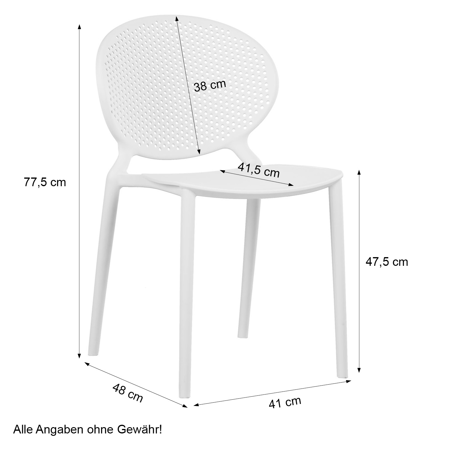 Modernes Gartenstuhl 4er Set Weiß Stühle Küchenstühle Kunststoff Stapelstühle Balkonstuhl Outdoor-Stuhl