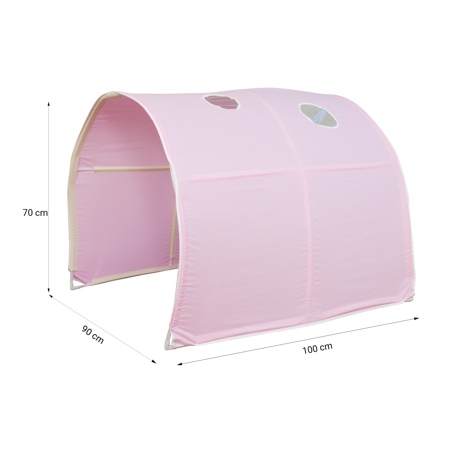 Loft Bed Kids 90x200 cm White with Curtain in Pink | Tunnel | with Slatted Frame