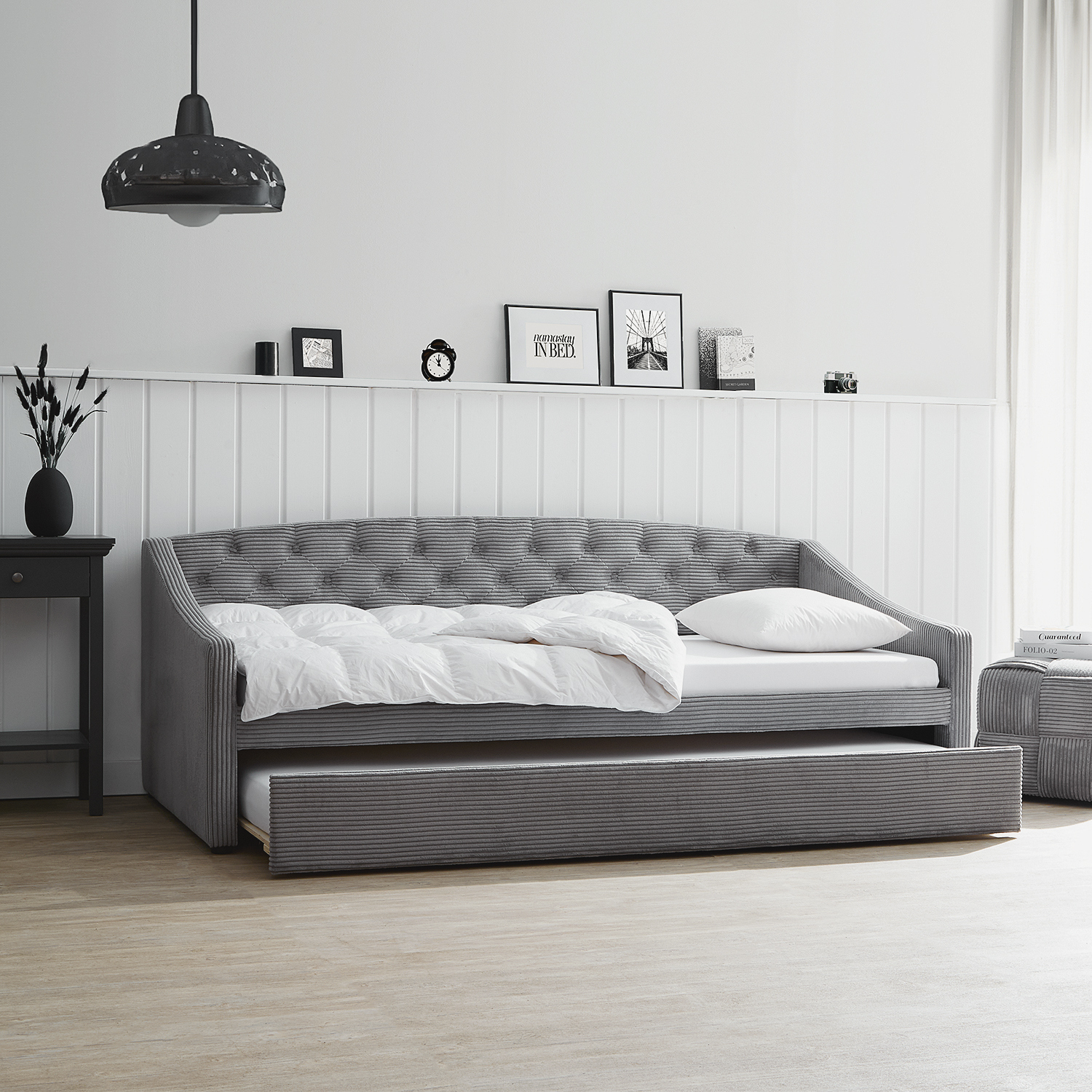 Sofa Bed 90x200 Day Bed Grey Cord Couch Small Sofa Single Bed Upholstered Bed Guest Bed Extendible