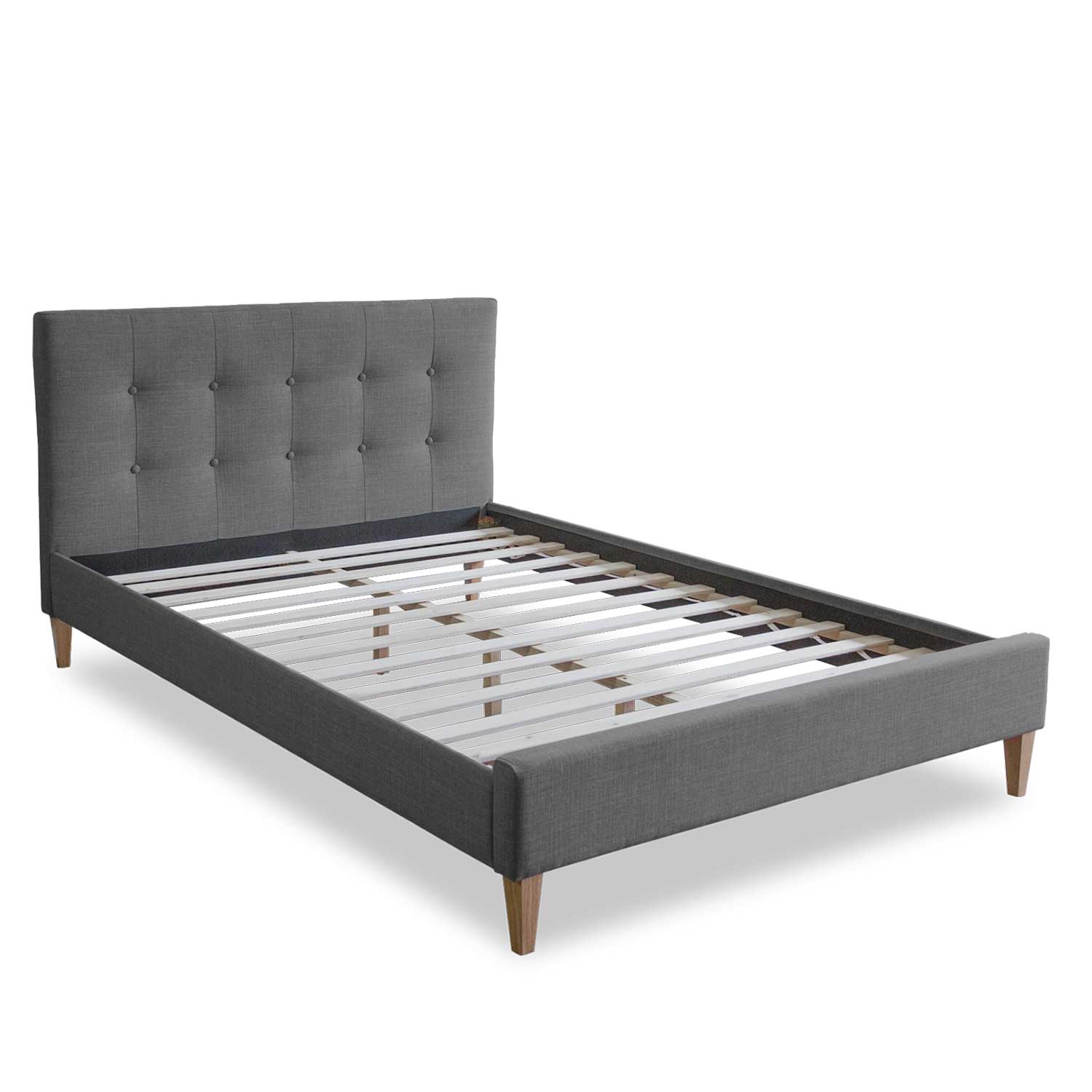 Lit rembourré avec matelas 140x200 Sommier à lattes Lit double en tissu Cadre de lit Lit gris