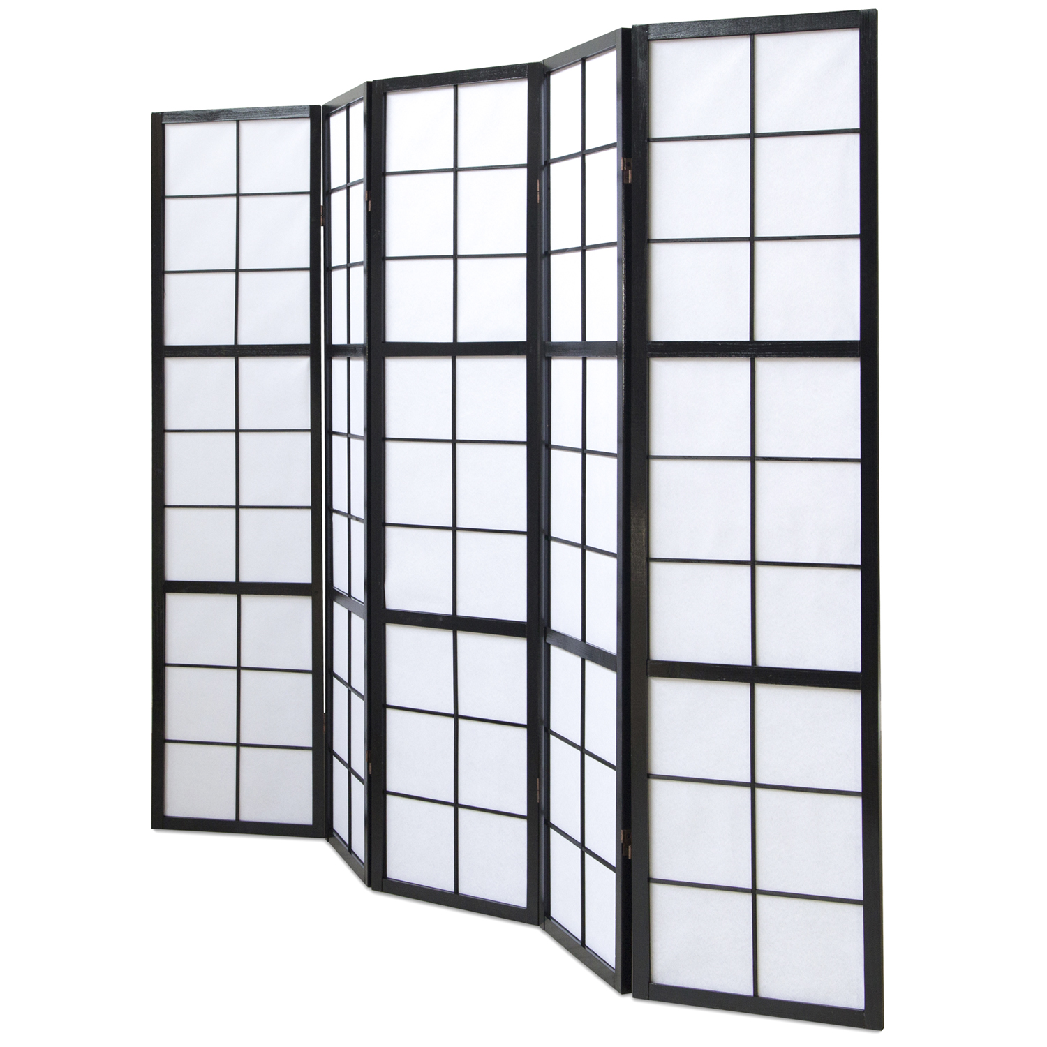 Paravent Black Shoji Rice Paper White | 5-panel | Wood | Room Divider Partition Privacy Screen