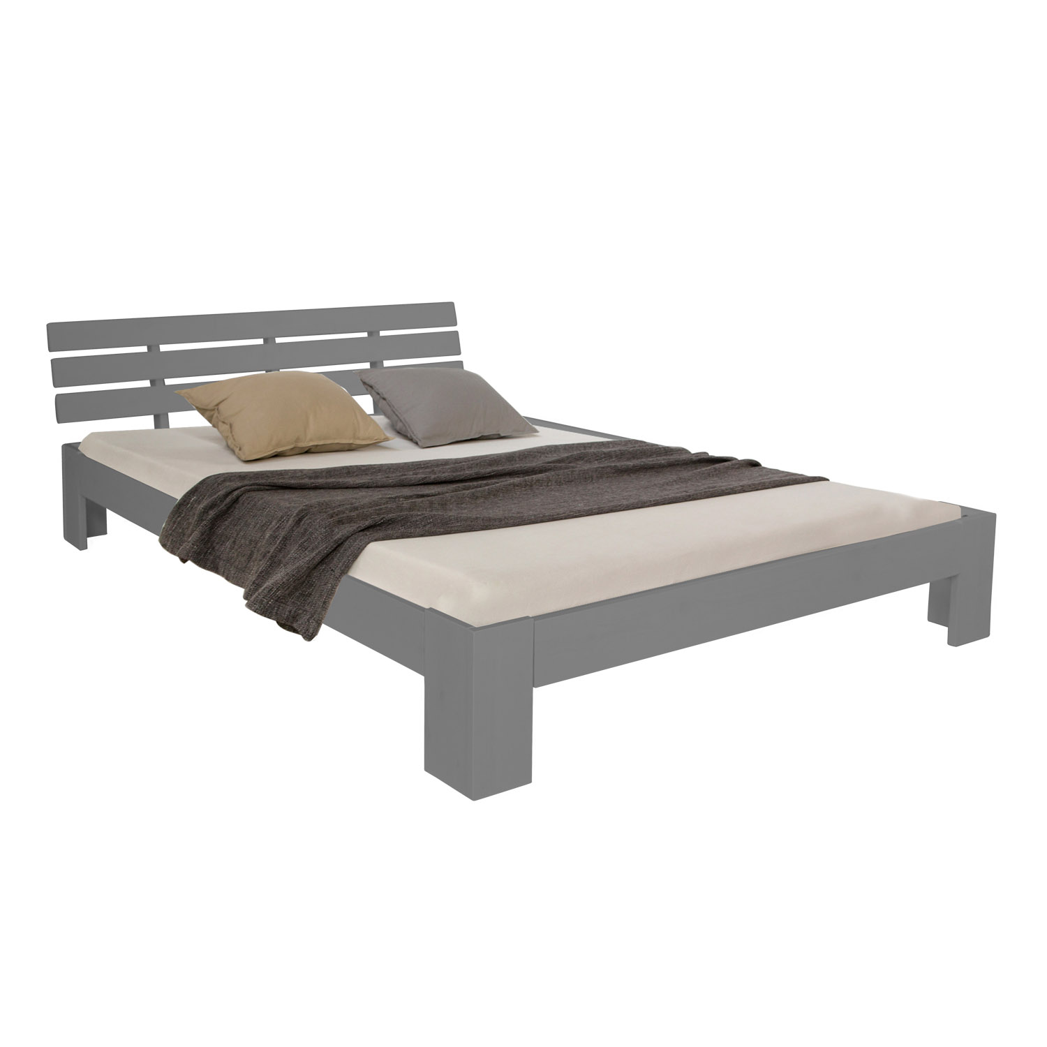 Lit Double en Bois Lit Futon Lit 180x200 Gris Pin Cadre de Lit en Bois Massif