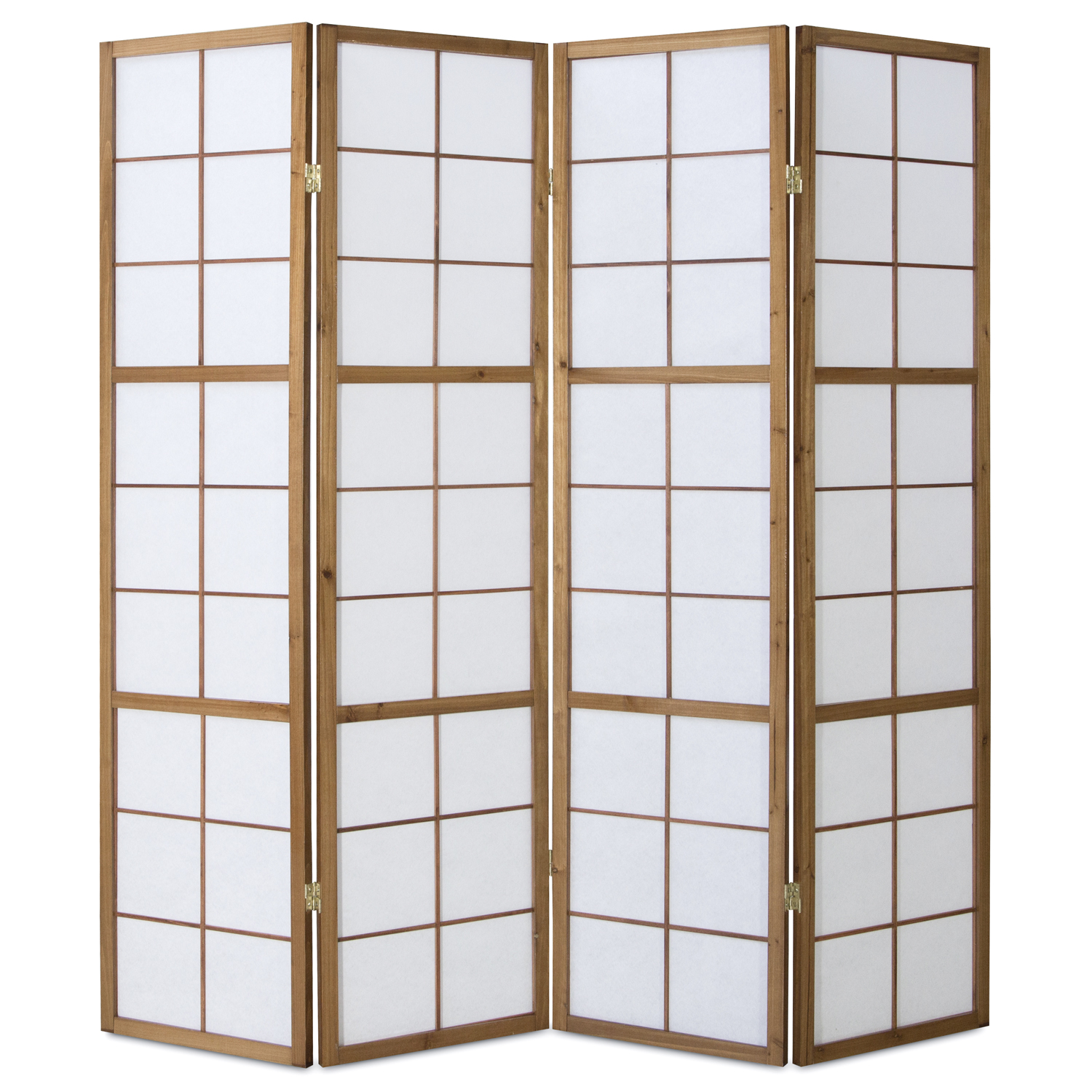 Paravent Marron Shoji Papier de Riz Blanc | 4 panneaux | Bois | Séparateur de Pièce Cloison Écran d'Intimité