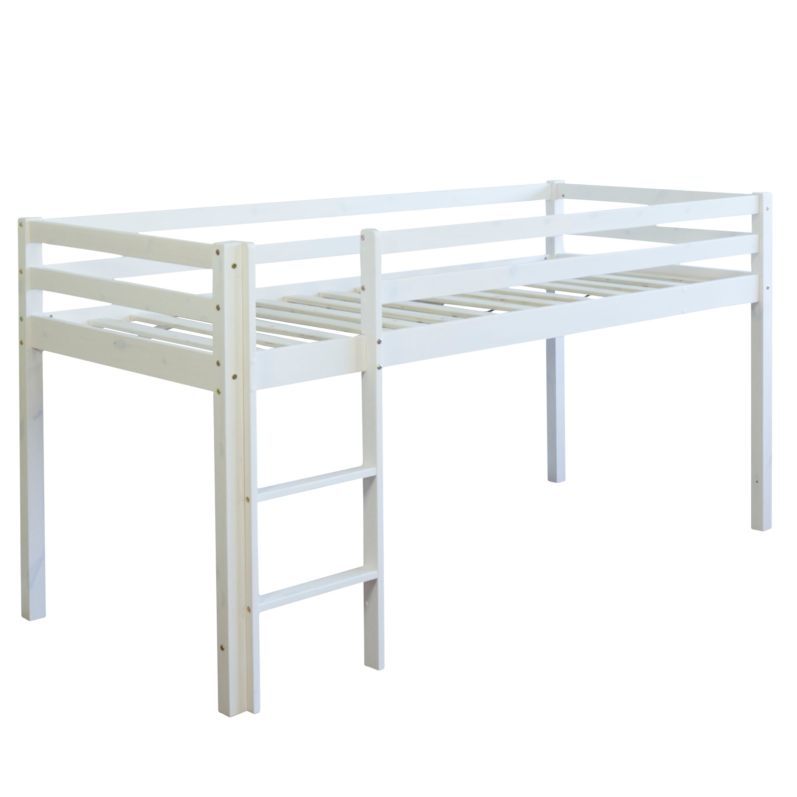 Loft Bed Kids 90x200 cm White with Curtain in Pink | Tunnel | with Slatted Frame