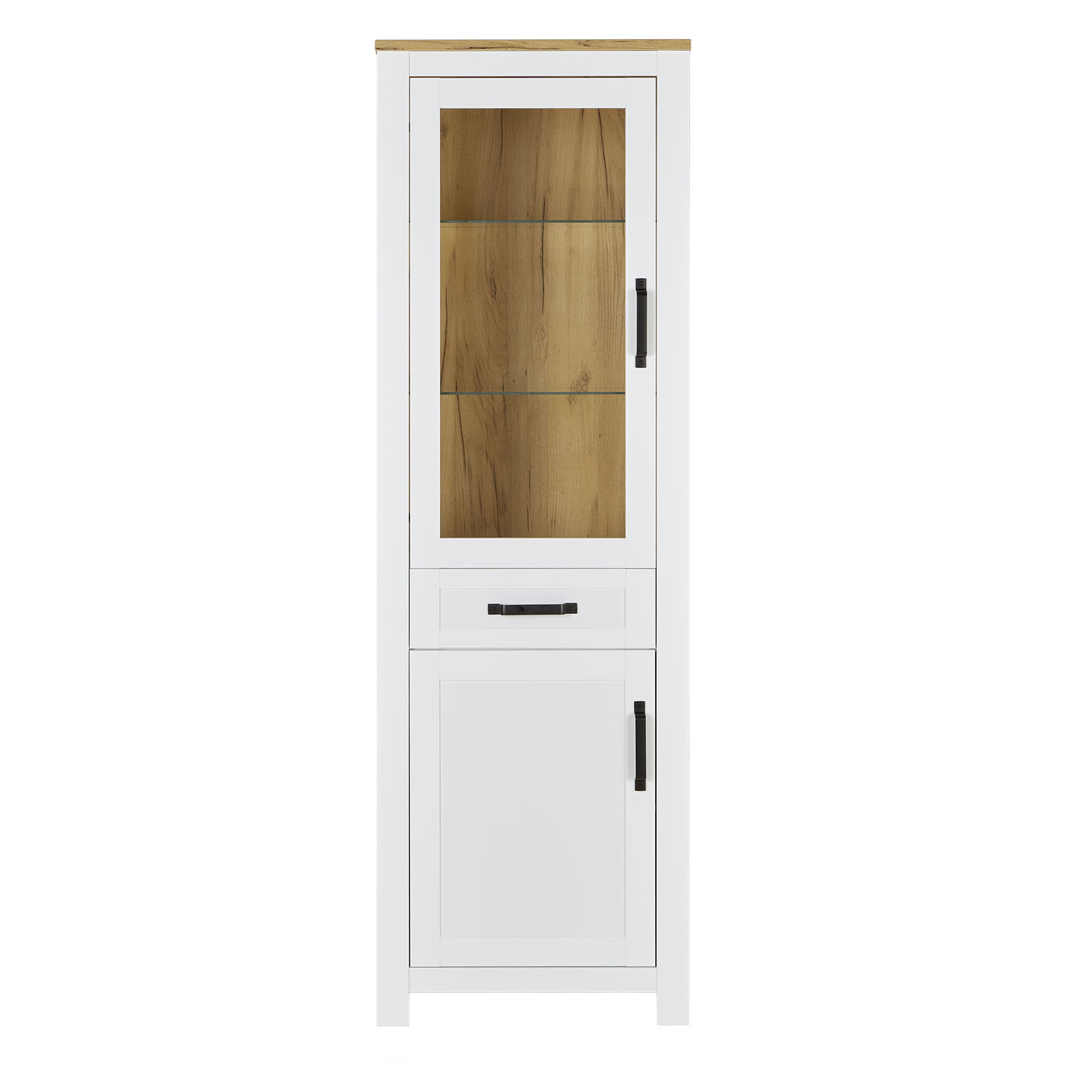 Showcase Highboard White Cabinet with compartments Living room cabinet Wood Oak Country Style