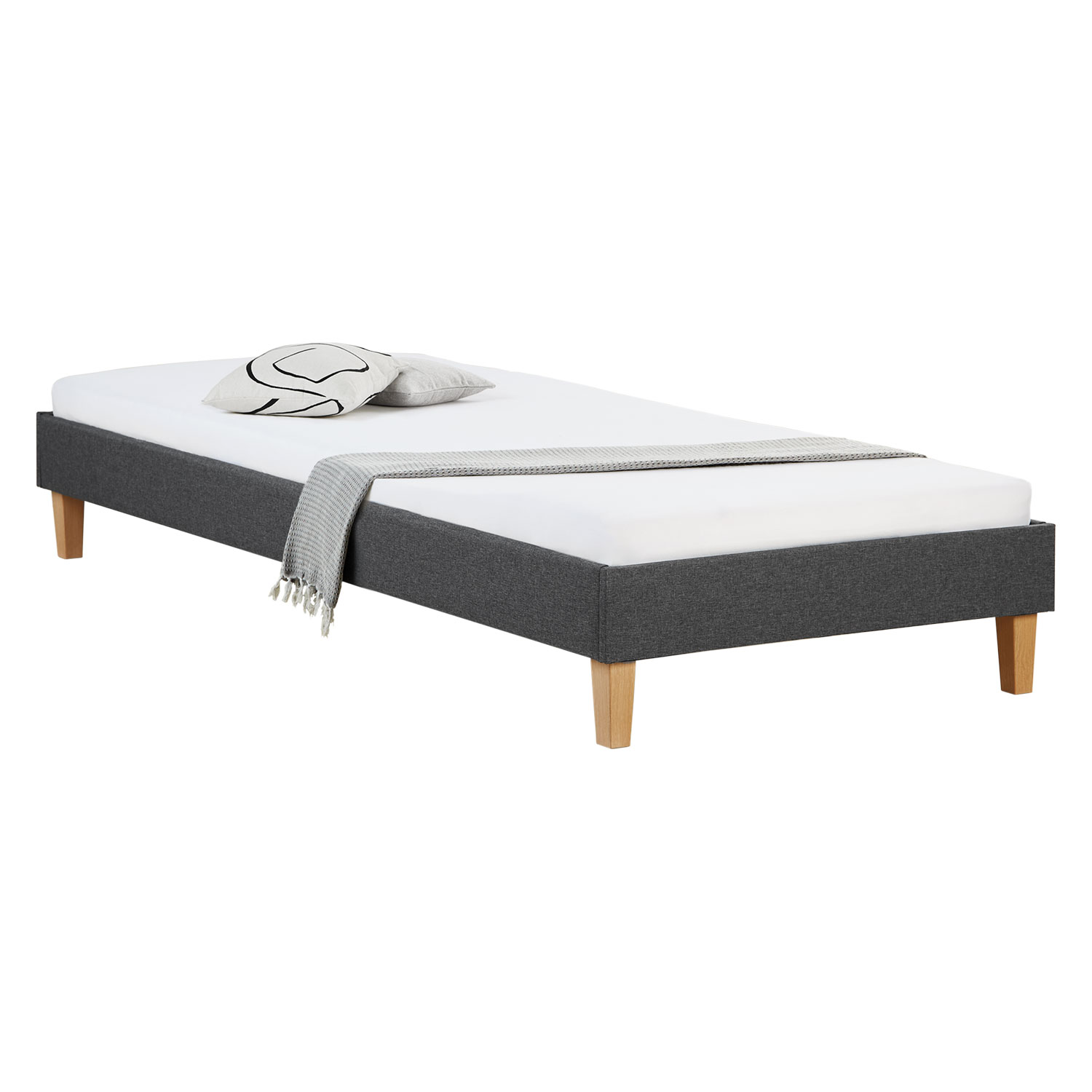 Upholstered Bed with Mattress 90x200 Slatted Frame Single Bed Fabric Bedstead Bed Grey Upholstered Bed with Mattress 90x200 Slatted Frame Single Bed Fabric Bedstead Bed Grey