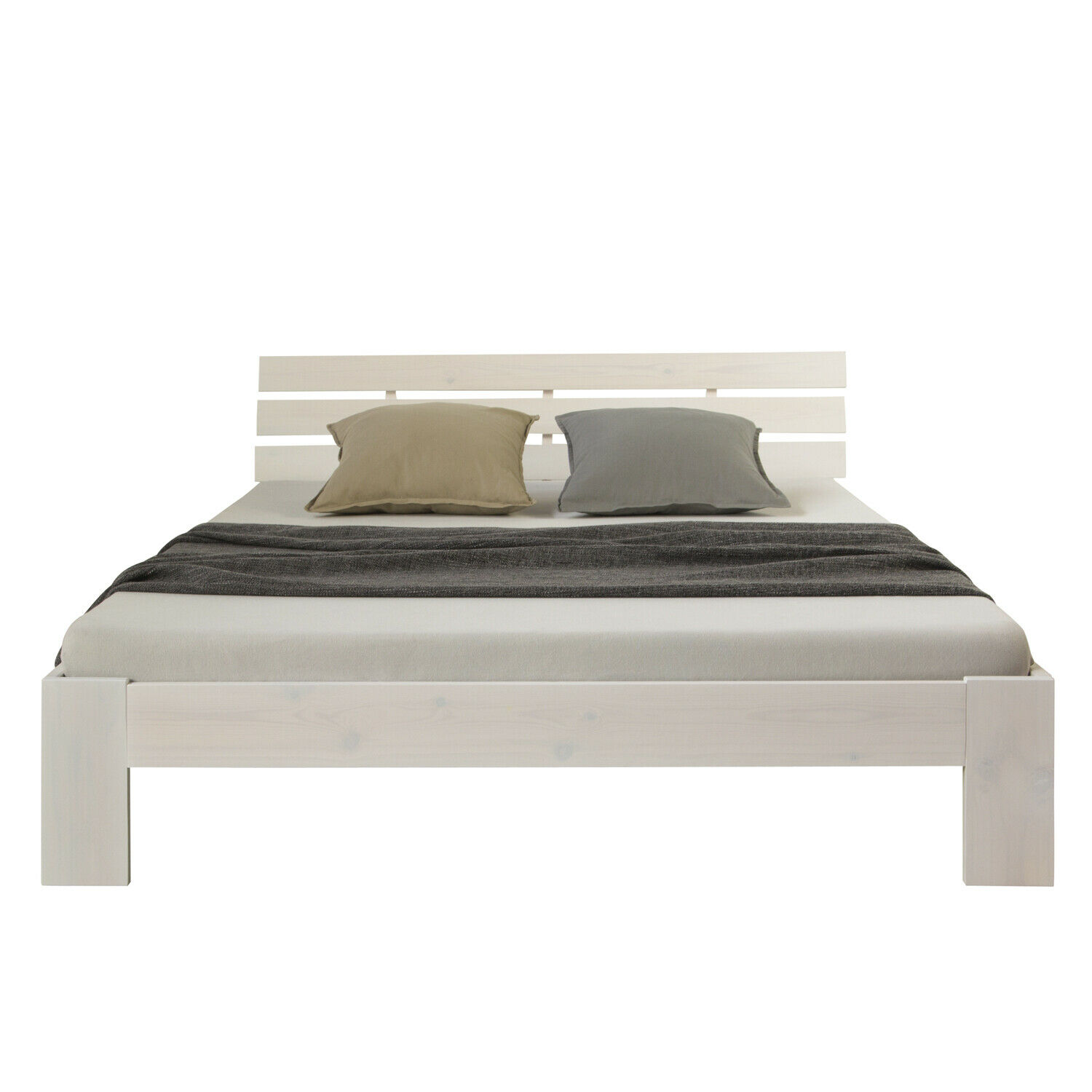 Wood Bed 160x200 cm White | Double Bed | with Slatted Frame | Solid | Kids Youth Guest Bedroom