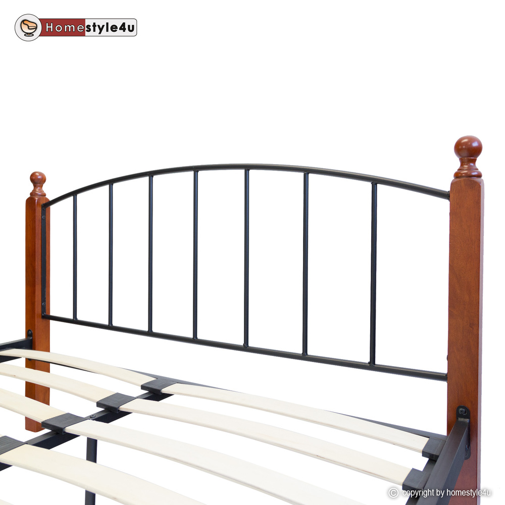 Metal Bed Iron Bed Double 180 x 200 Wood Slatted black brown bed frame 915