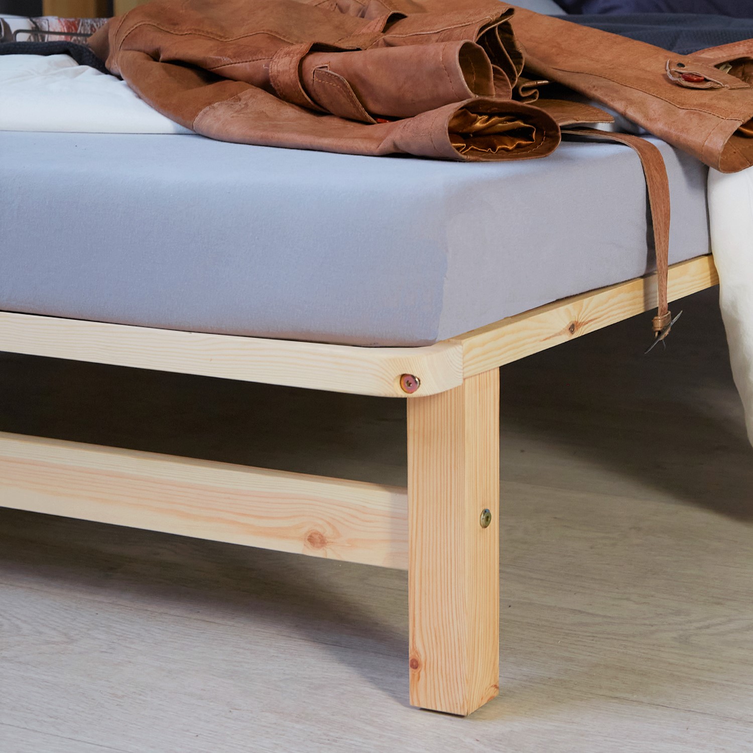 Pallet Bed 140x200 cm Natural | Double Bed with Storage Drawers | with Slatted Frame | Wood | Kids Youth Guest Bedroom