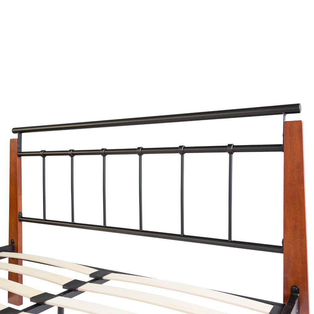 Metal Bed Iron Bed Double 180 x 200 Wood Slatted black brown bed frame 5072