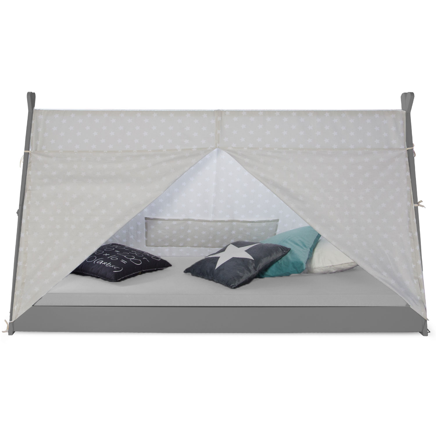 Children's Bed 90x200 cm Gray Gray Fabric | Tent Bed | Single Bed | with Slatted Frame | Wood