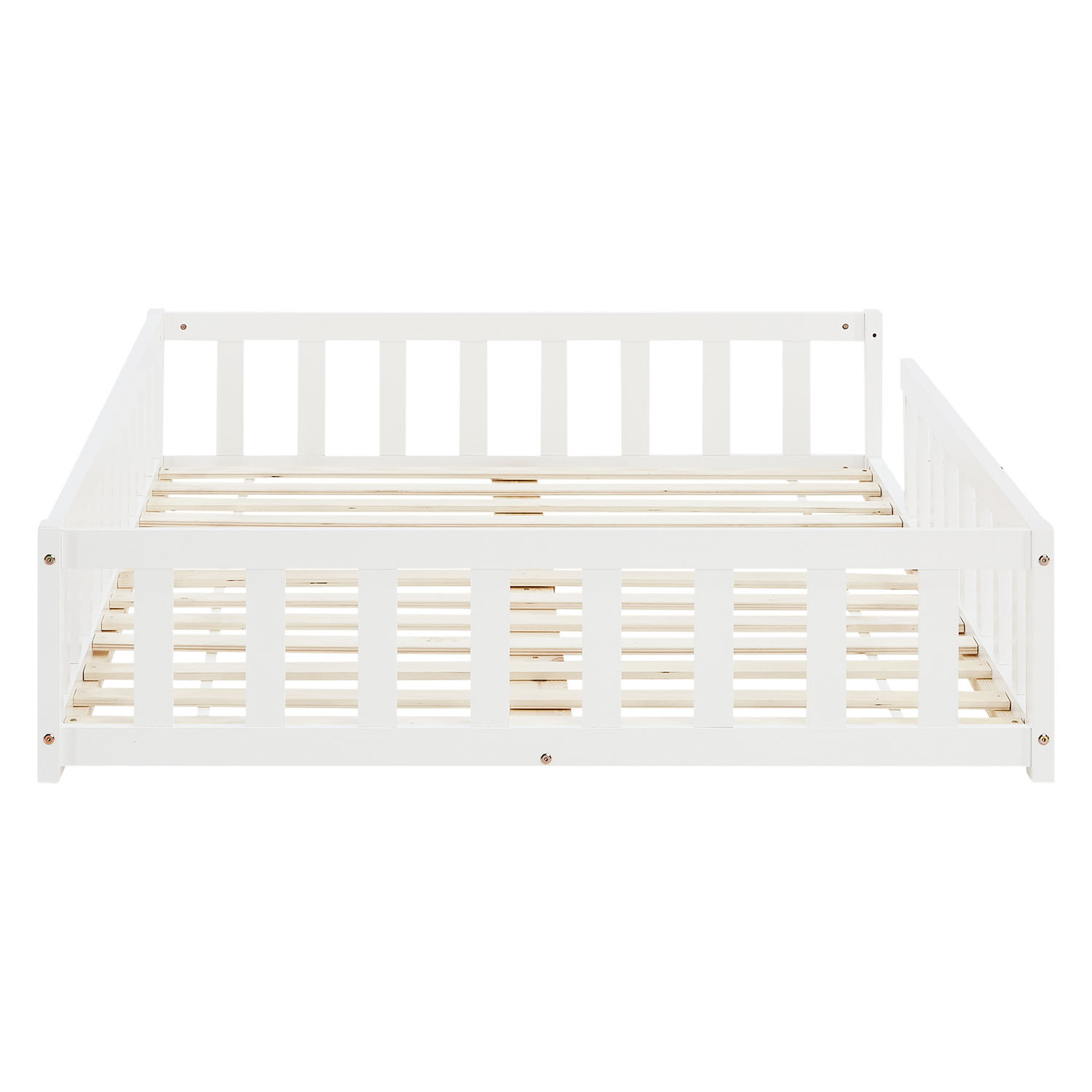 Children's Bed 120x200 White | Floor Bed with Mattress & Slatted Frame | with Fall Protection | Montessori