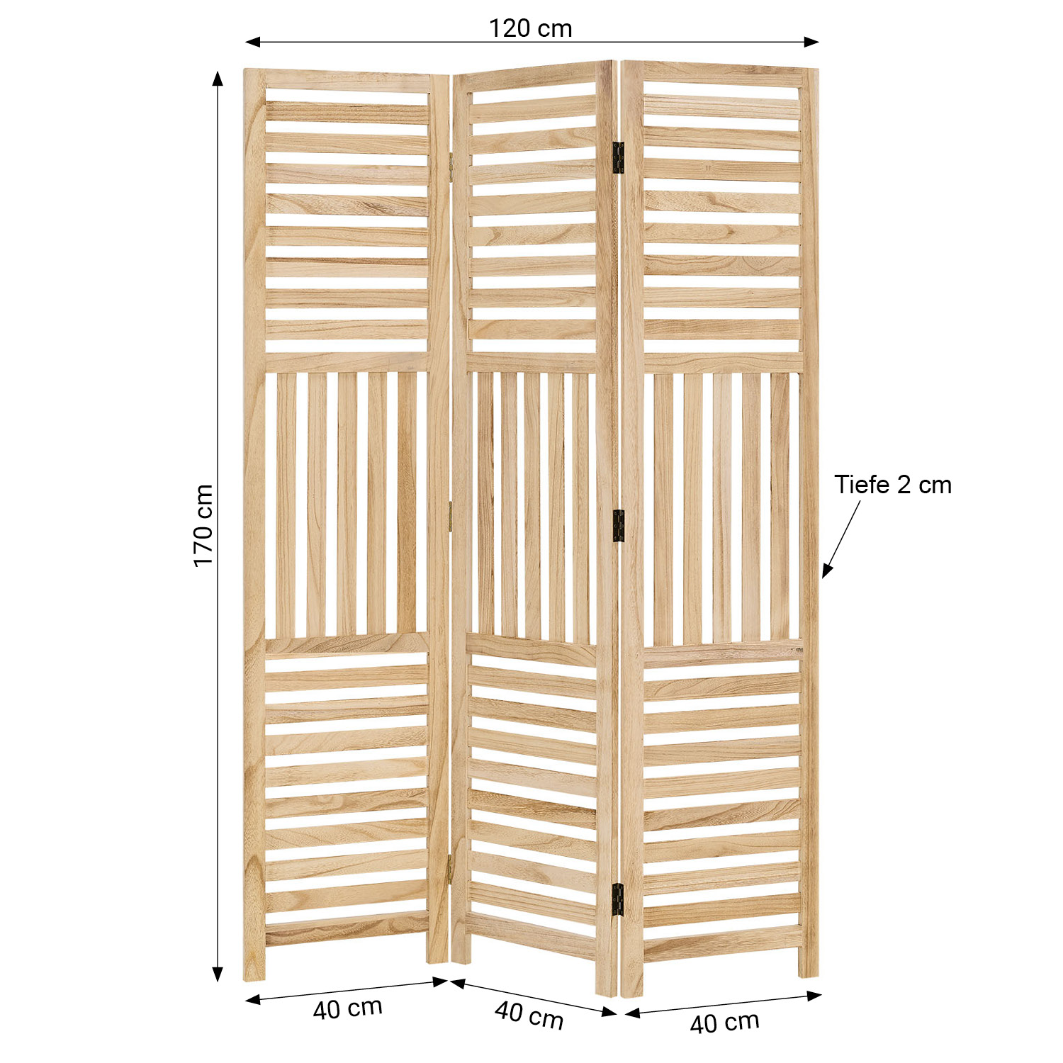 Paravent Natural Wooden Slats | 3-panel | Wood | Room Divider Partition Privacy Screen