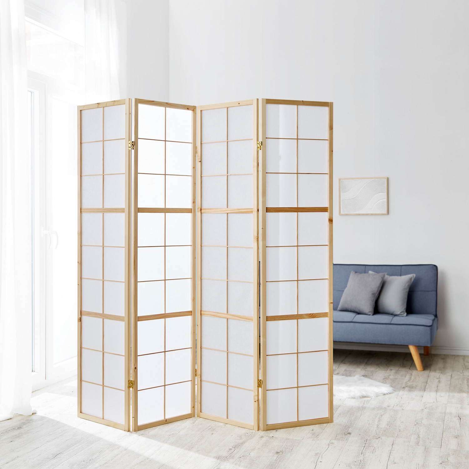 Paravent room divider 4 parts partition wall Shoji Foldable Natural