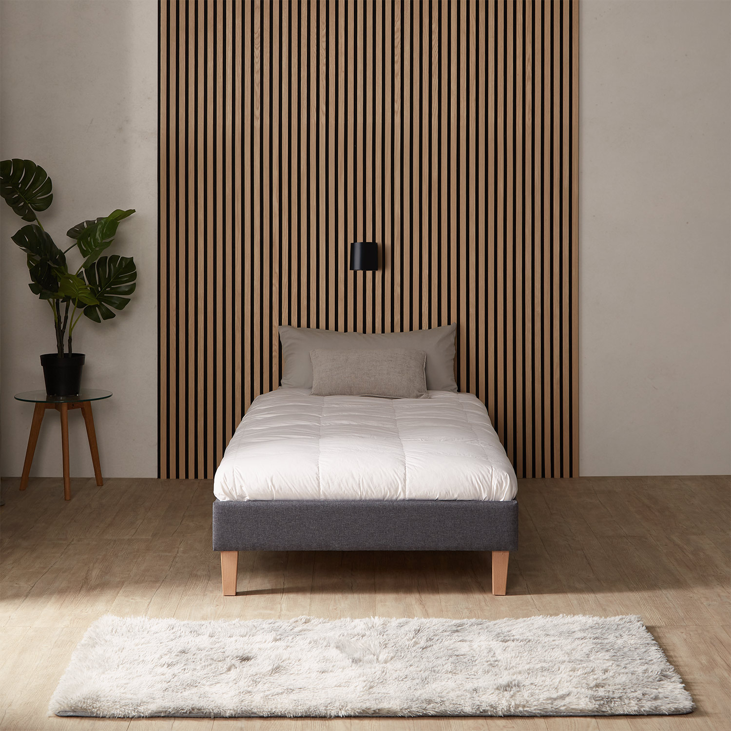Upholstered bed 90x200 cm grey | futon bed | with slatted frame | single fabric bed frame