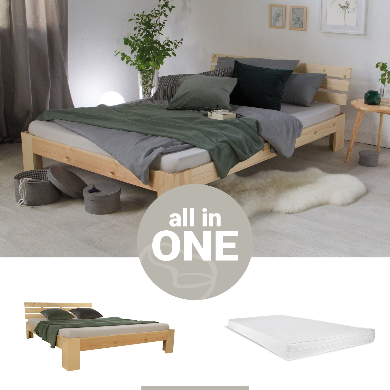 Double Bed with Mattress and Slatted Frame 140x200 Bed Nature Solid Pine Wooden Bed Futon Bed Double Bed with Mattress and Slatted Frame 140x200 Bed Nature Solid Pine Wooden Bed Futon Bed