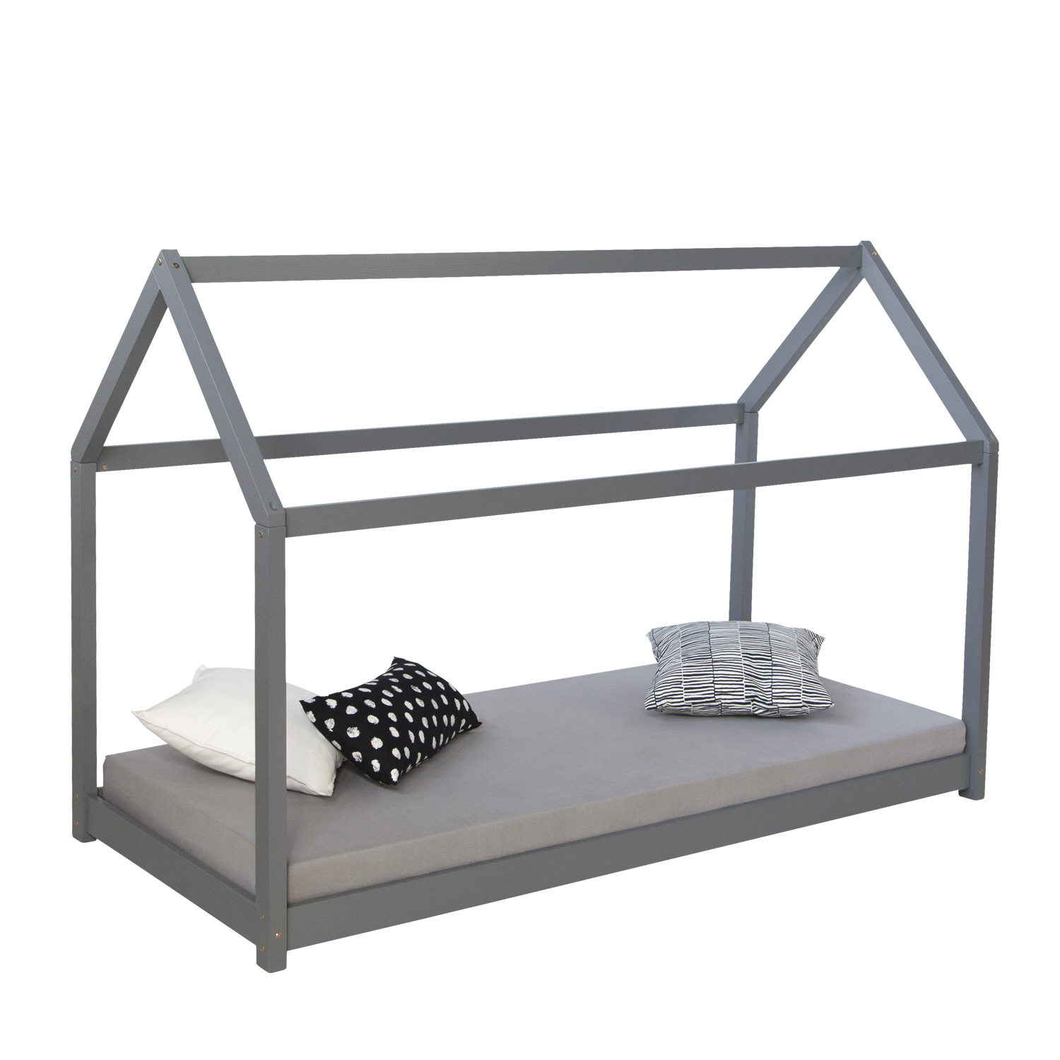 Children's Bed 80x160 cm Grey House Bed with Mattress Wooden Bed Montessori Bed Treehouse Bed