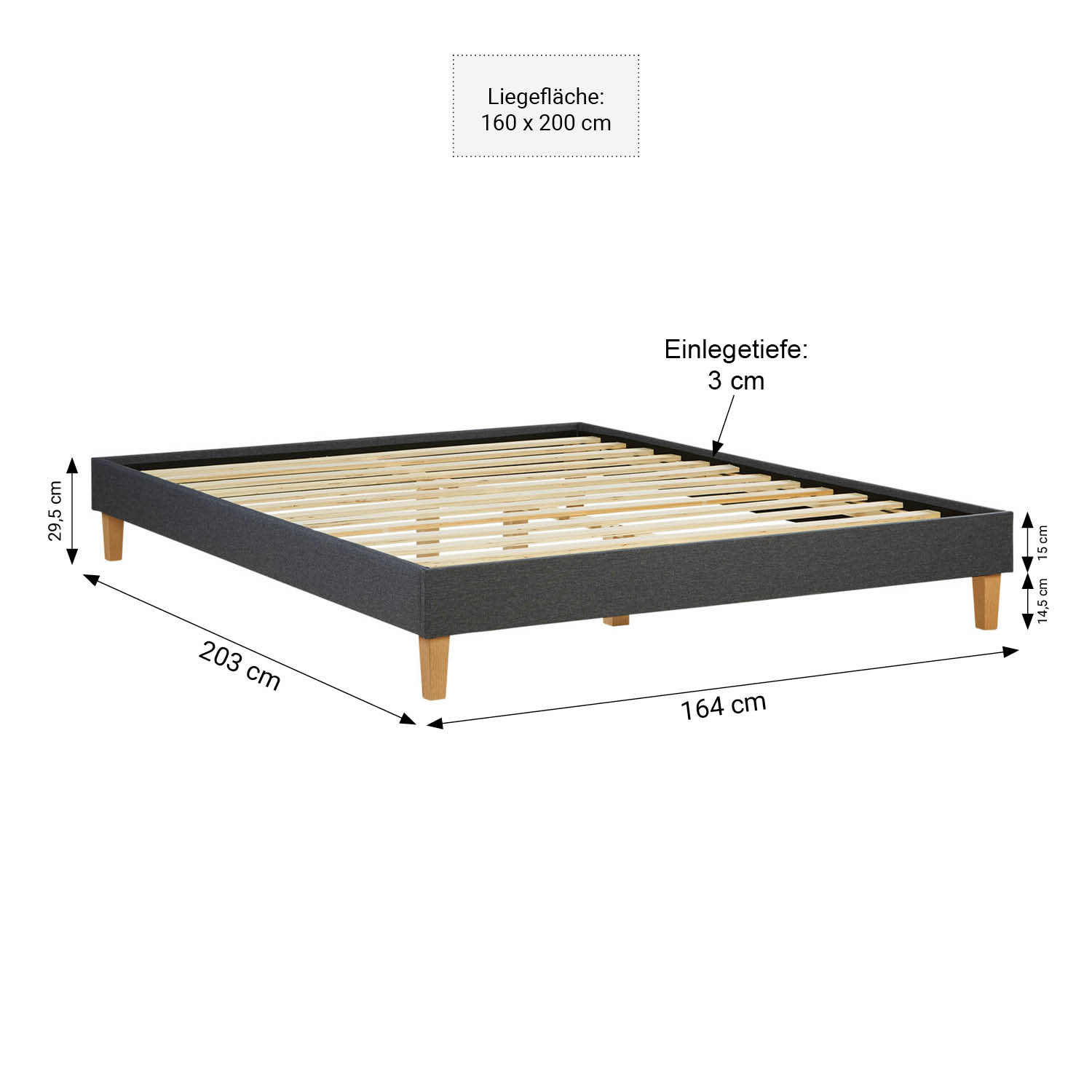 Upholstered Bed Frame Double Bed 160 x 200 cm Grey Futon Bed Platform Bed Fabric Upholstered Bed Frame Double Bed 160 x 200 cm Grey Futon Bed Platform Bed Fabric