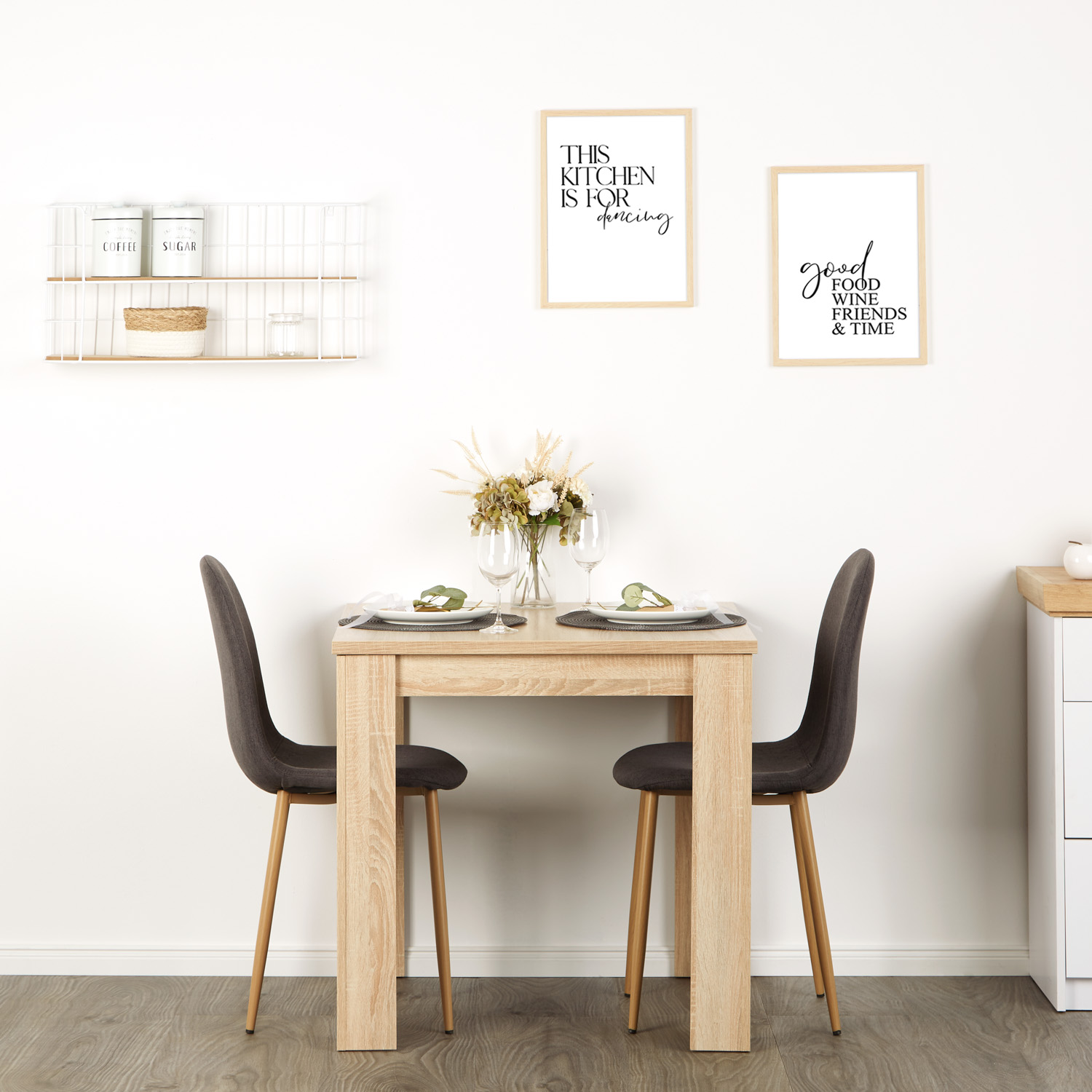 Modern Dining Table 80x80 cm with 2 Chairs Anthracite Dining Room Table Wooden Table Oak Modern Dining Table 80x80 cm with 2 Chairs Anthracite Dining Room Table Wooden Table Oak