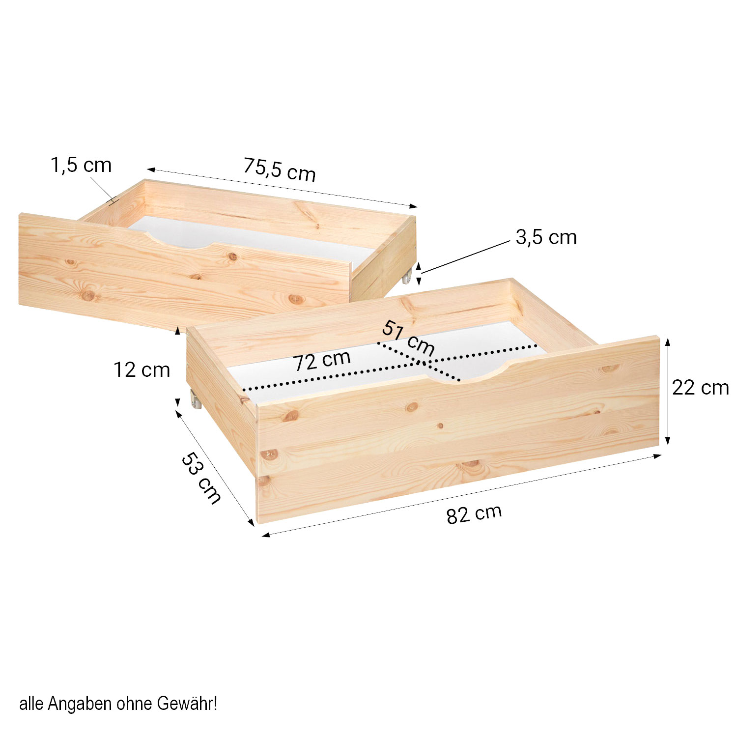 Pallet Bed 140x200 cm Natural | Double Bed with Storage Drawers | with Mattress | Wood | Kids Youth Guest Bedroom