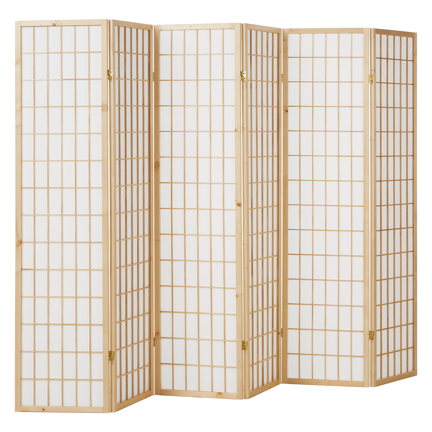 Paravent Naturel Shoji Papier de Riz Blanc | 6 panneaux | Bois | Séparateur de Pièce Cloison Écran d'Intimité