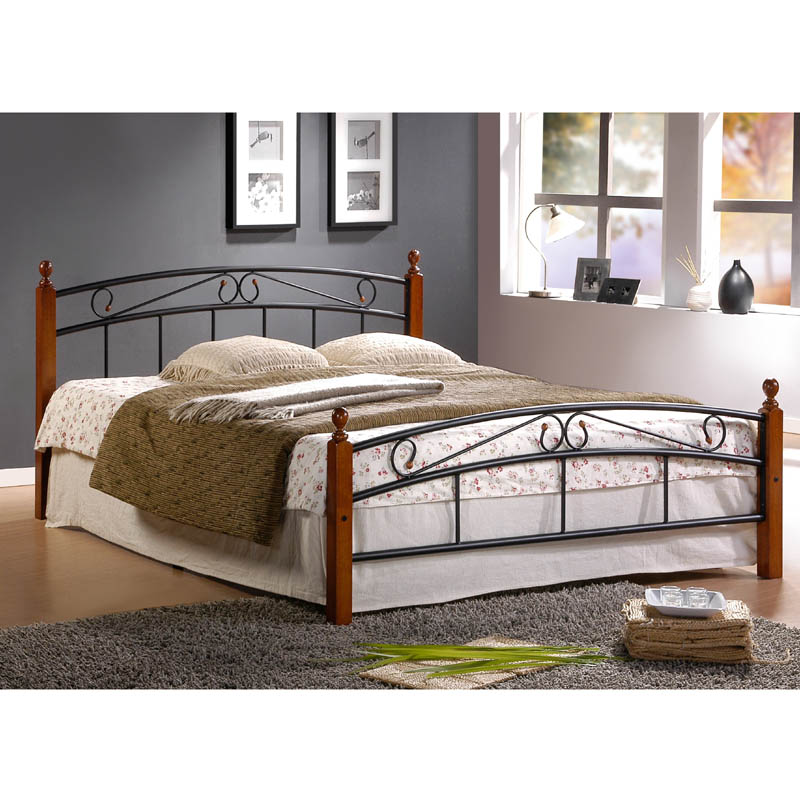 Metal Bed Iron Bed Double 140 x 200 Wood Slatted black brown bed frame 8077 Metal bed 140 160 180 x 200 Bed frame with slatted frame Double Bed Wood Black Brown