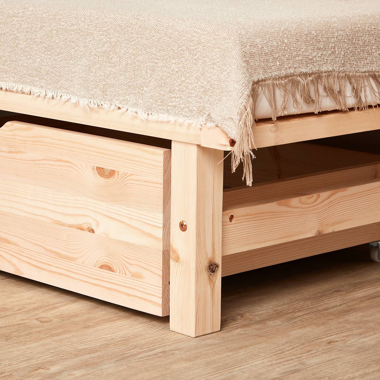 Pallet Bed 140x200 cm Natural | Double Bed with Storage Drawers | with Slatted Frame | Wood | Kids Youth Guest Bedroom