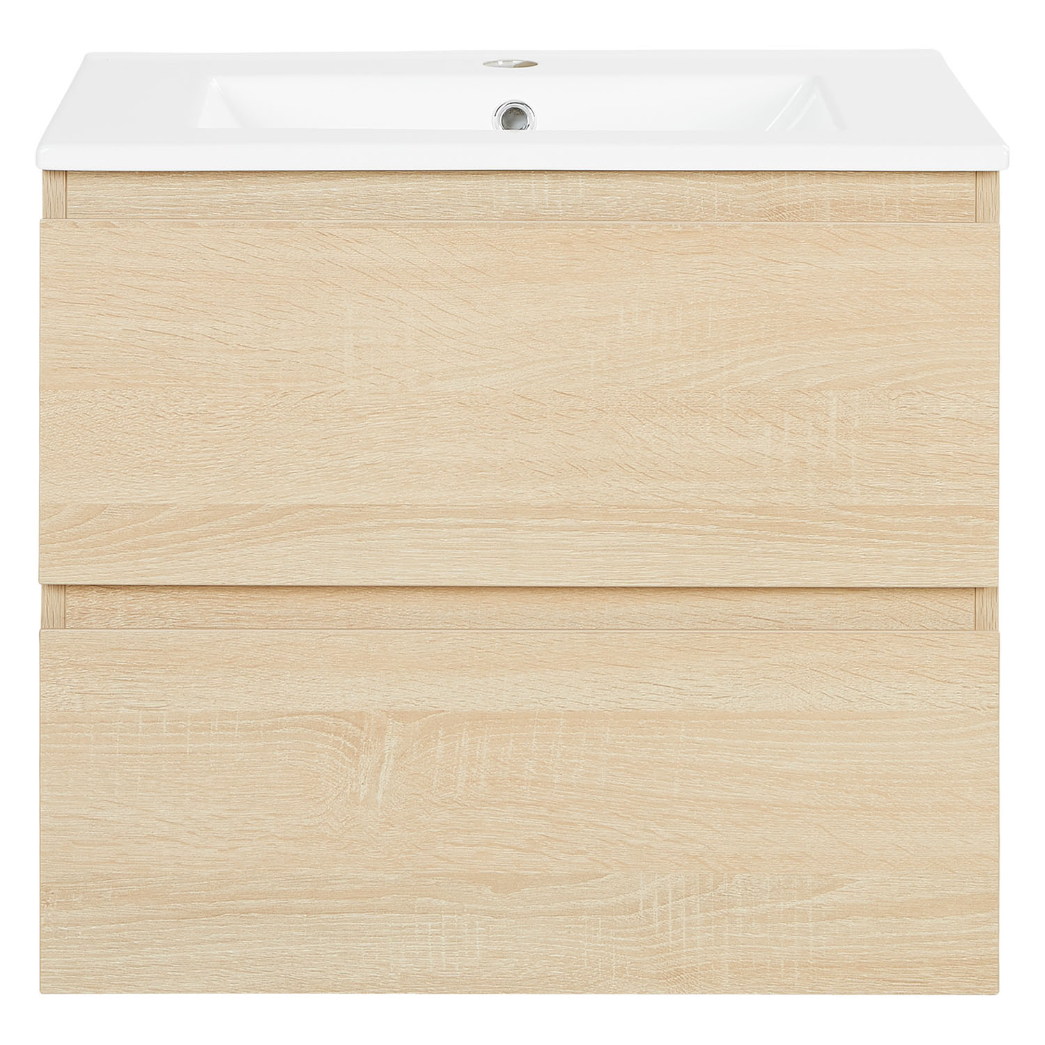 Meuble salle de bain Meuble vasque 60 cm Bois Chêne Naturelle Rangement Meuble lavabo Plan vasque Console de salle de bain