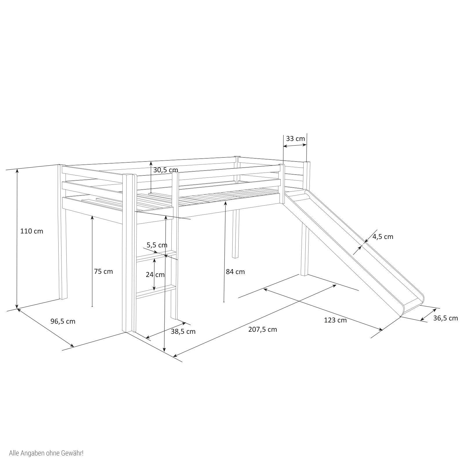 Loftbed with Slide 90x200 cm Slats Bunk bed Childrens bed Solid Pine Wood Curtain Tunnel Pink