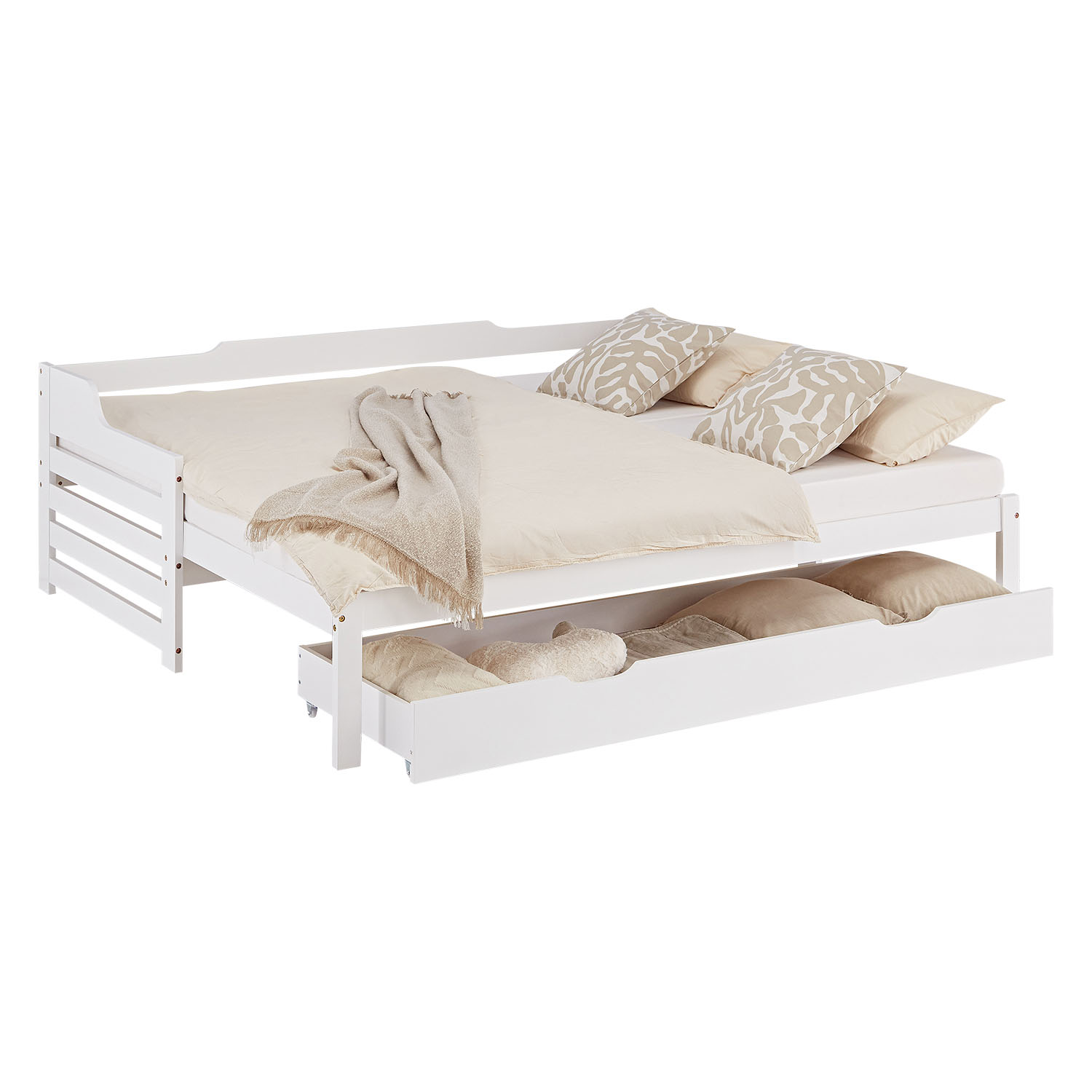 Wood Bed 90x200 cm White | Extendable to Double Bed | Storage | with Mattress | Kids Youth Guest Bedroom