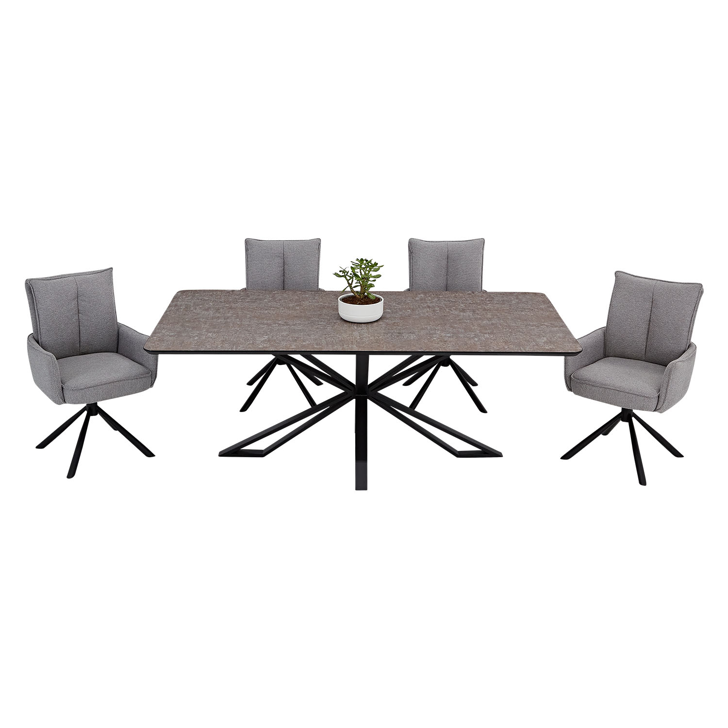 Esstisch mit 4 oder 6 Stühlen Set Essgruppe Polsterstühle Drehbar Grau Anthrazit Esszimmertisch 200x100 cm Metall