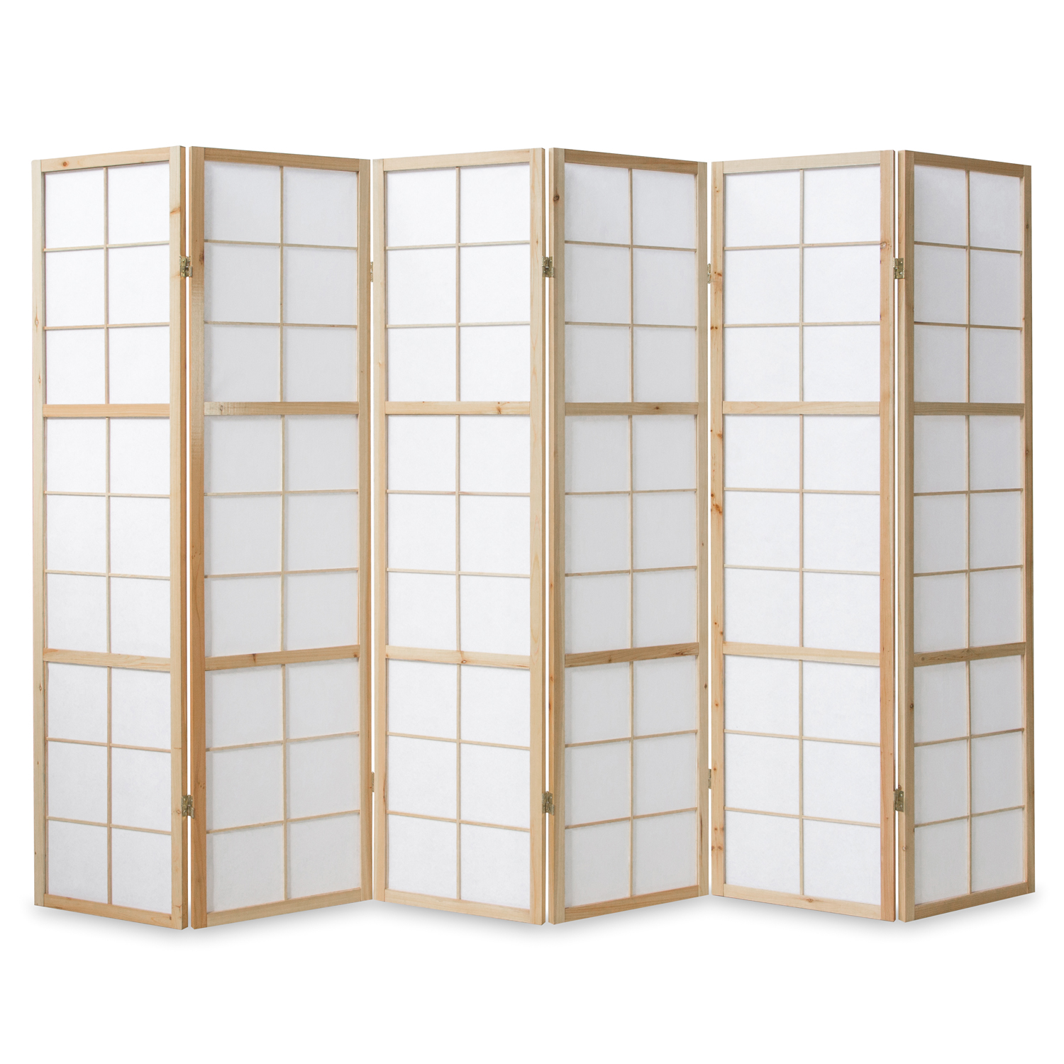 Paravent Natural Shoji Rice Paper White | 6-panel | Wood | Room Divider Partition Privacy Screen