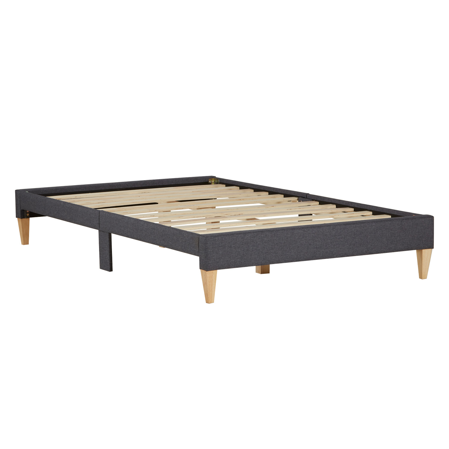 Upholstered Bed with Mattress 140x200 cm Slatts Grey Fabric Bed Double Bed Futon Bed Frame Platform Bed