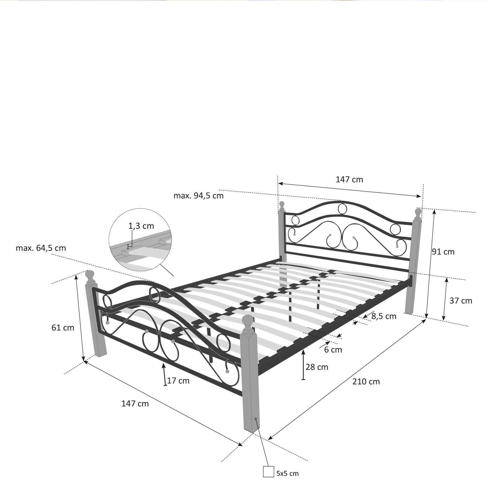 Metal Bed Iron Bed Double 140 x 200 Wood Slatted black natural bed frame 803 Metal Bed Iron Bed Double 140 x 200 Wood Slatted black natural bed frame 803