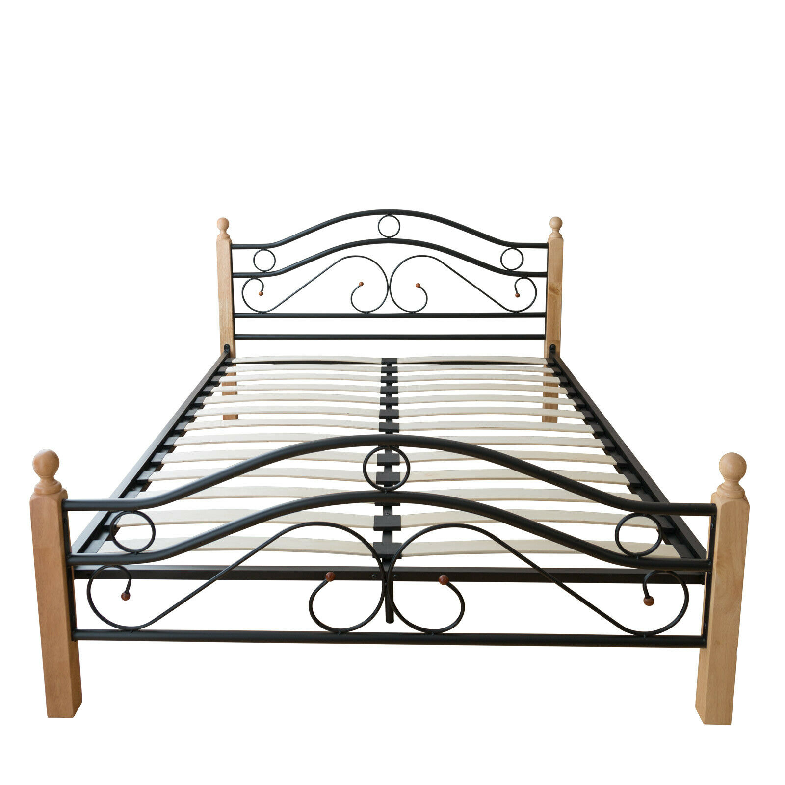 Metal Bed Iron Bed Double 180 x 200 Wood Slatted black natural bed frame 803