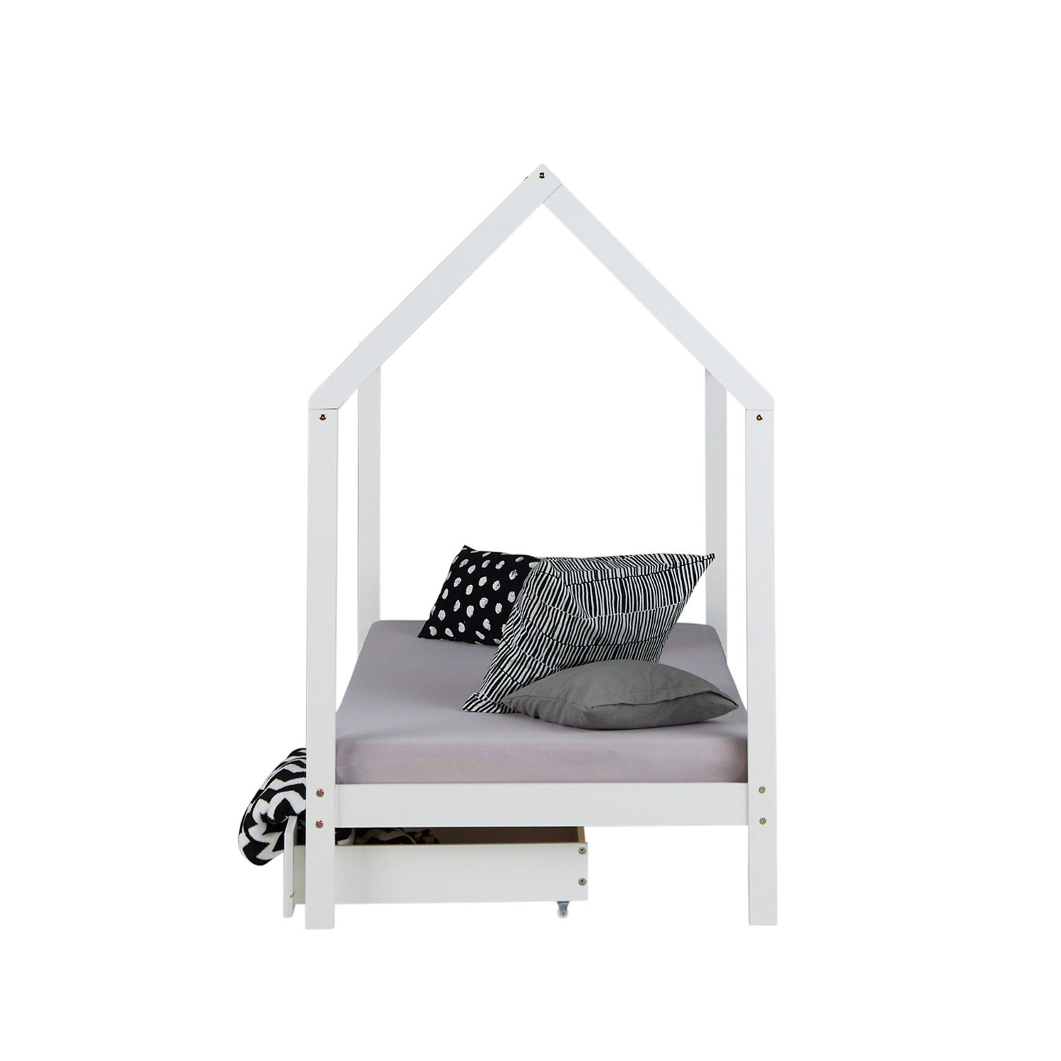 Childrens Bed with Mattress House Bed Frame For Kids 90x200 cm White With Drawers Children's Bed 90x200 cm White | House Bed with Drawers | Single Bed | with Slatted Frame | Wood
