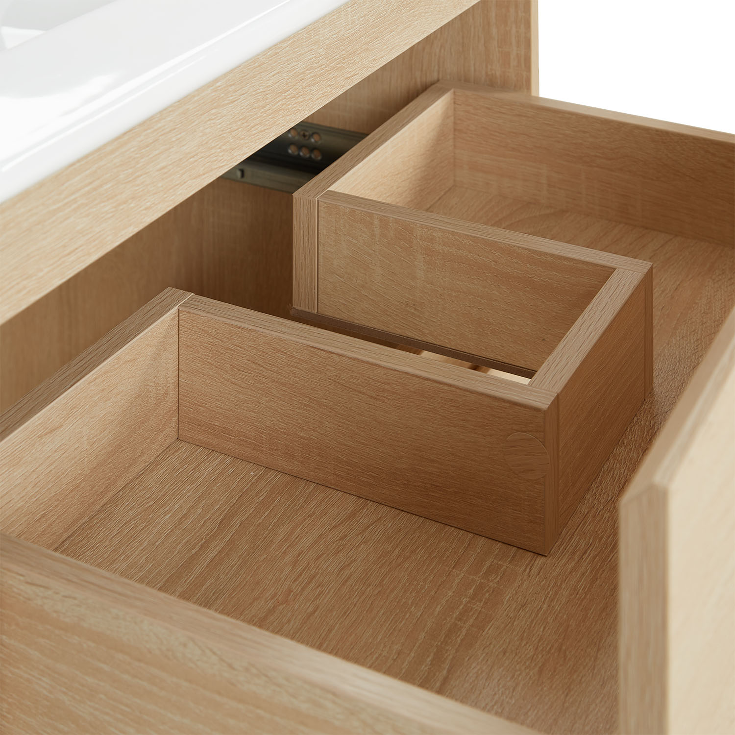 Meuble salle de bain Meuble vasque 60 cm Bois Chêne Naturelle Rangement Meuble lavabo Plan vasque Console de salle de bain