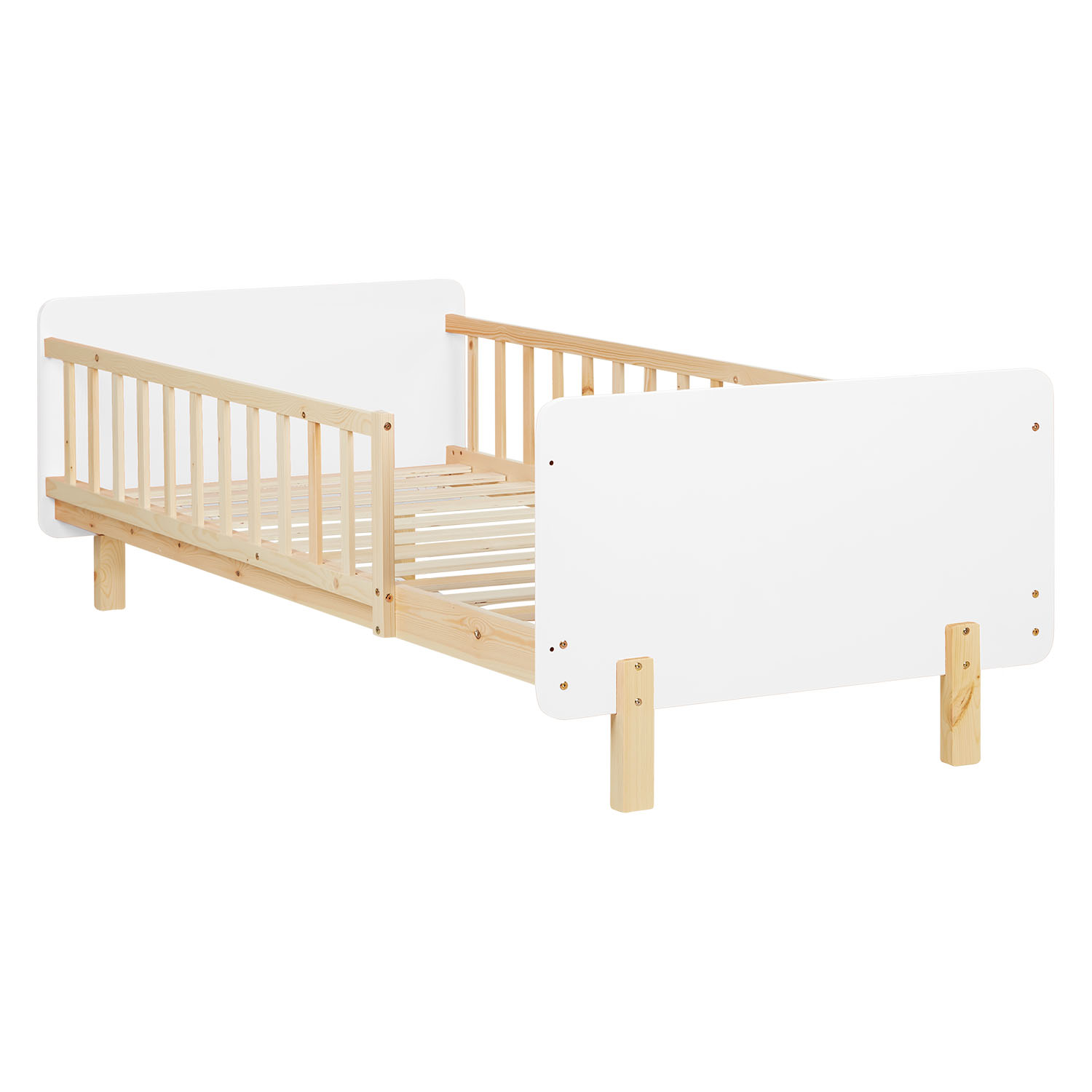 Single bed 90x200 cm White with Mattress Wooden Bed frame Toddler bed with safety rail Kids bed Childrens bed Slatted frame