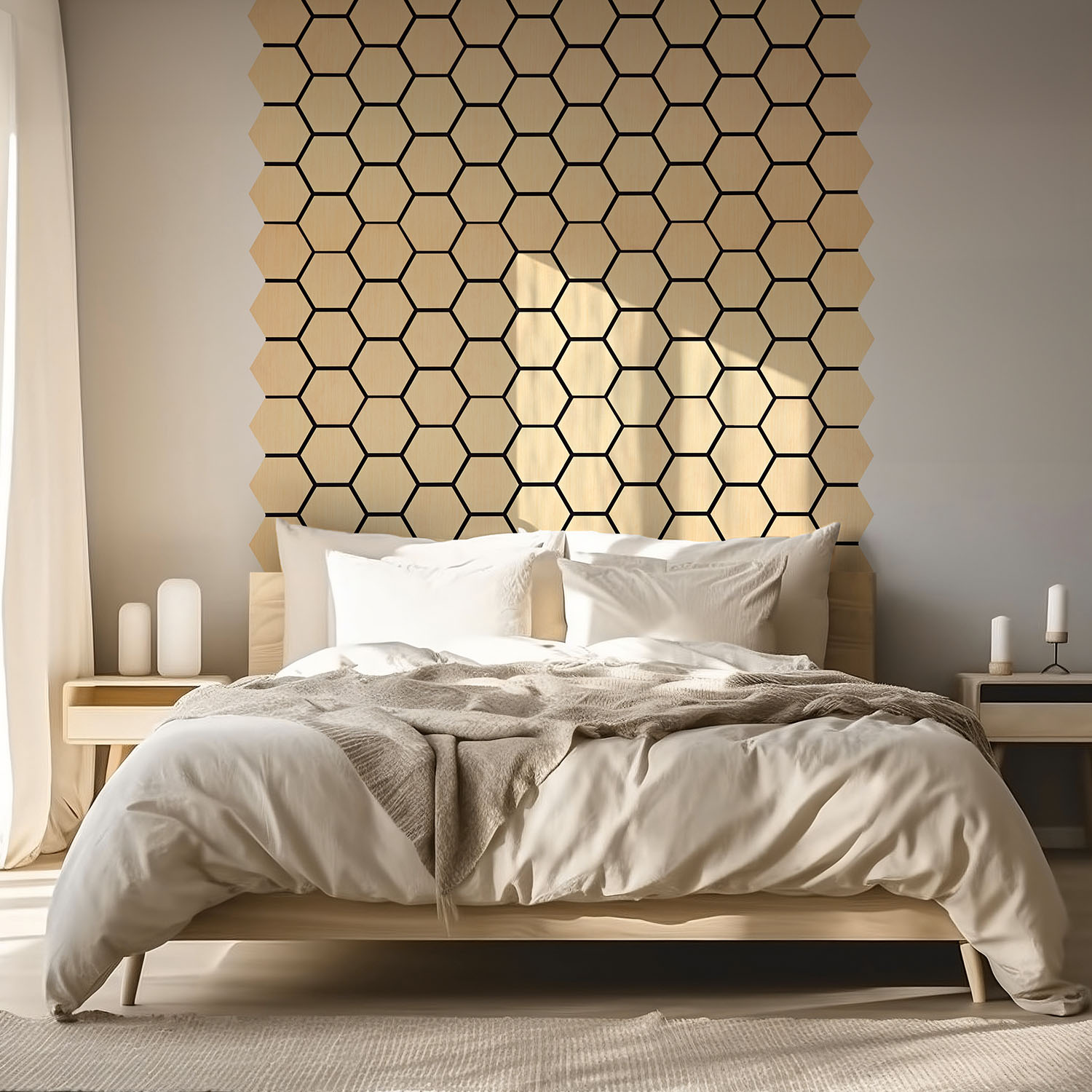 Acoustic Panels Wall Panels Hexagon Honeycomb 76 x 62 cm Natural Oak | Wood | 4-piece Set | 3D