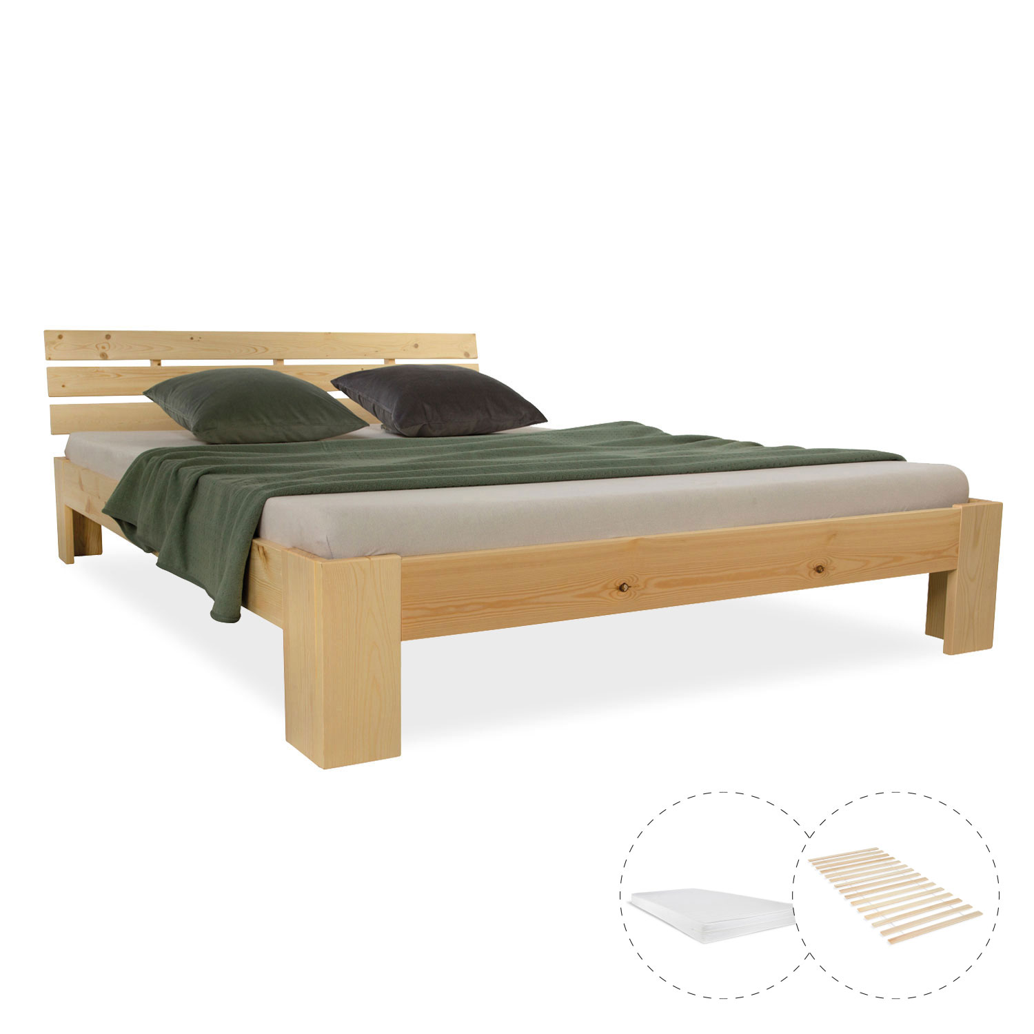 Double Bed with Mattress and Slatted Frame 140x200 Bed Nature Solid Pine Wooden Bed Futon Bed Double Bed with Mattress and Slatted Frame 140x200 Bed Nature Solid Pine Wooden Bed Futon Bed