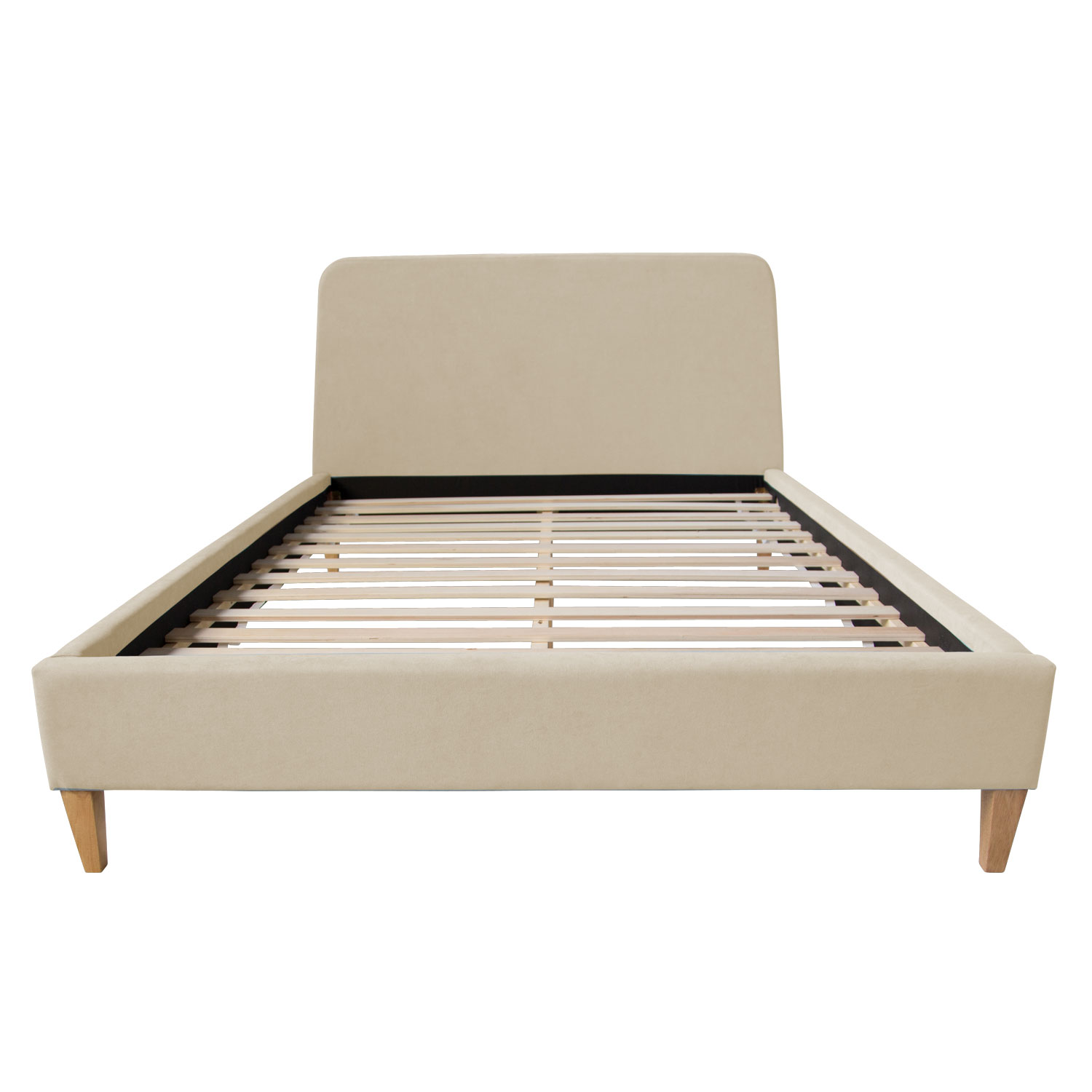 Upholstered Bed Fabric Double Bed 140x200 cm with Slatted Frame Beige