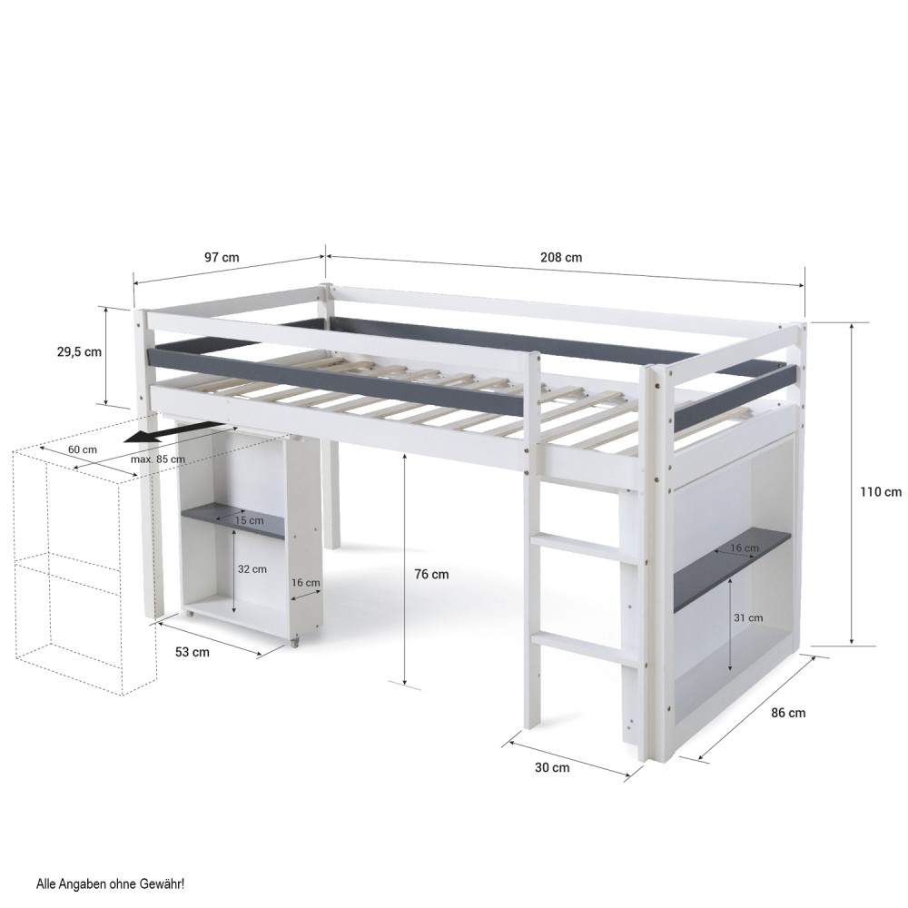 Loft Bed Kids 90x200 cm White with Desk | with Shelf | with Slatted Frame Loft Bed Kids 90x200 cm White with Desk | with Shelf | with Slatted Frame