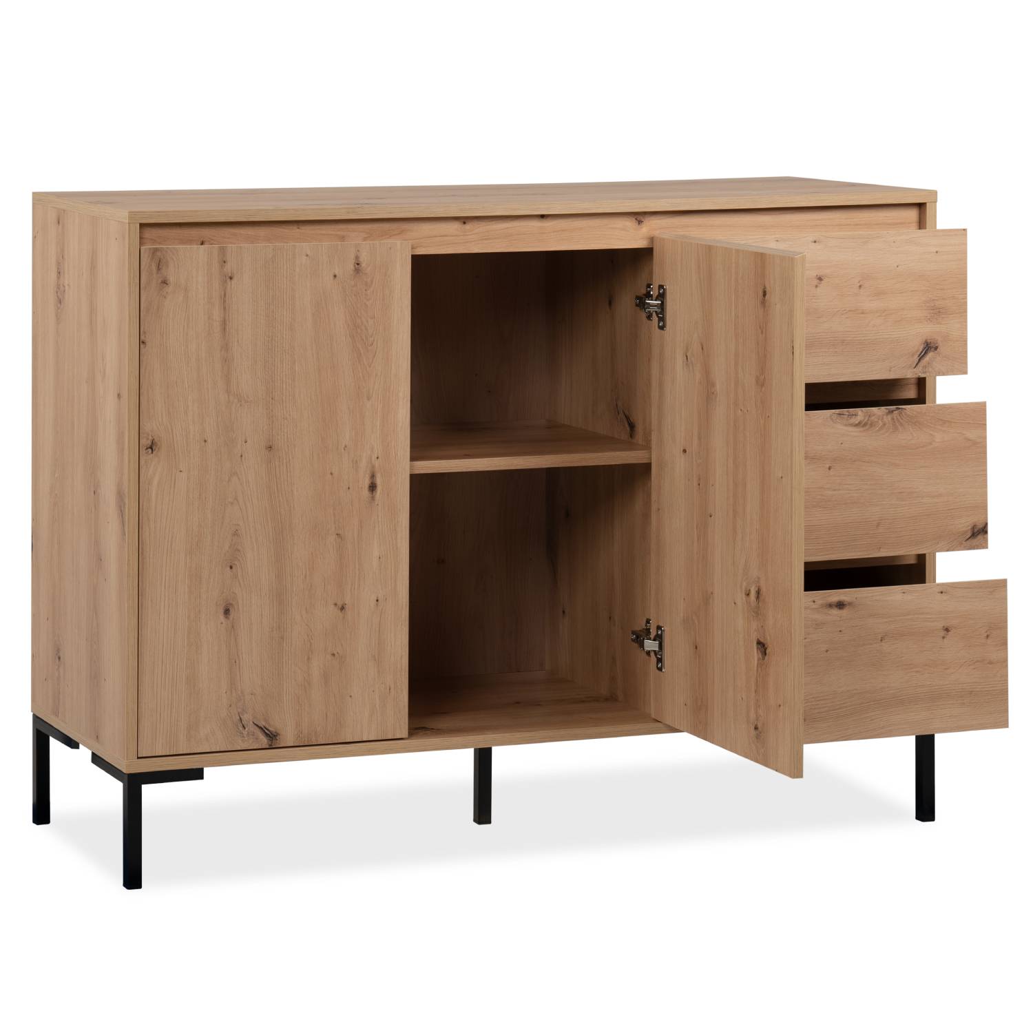 Kommode Sideboard Holz Eiche Anrichte Industrial Look Schrank 3 Schubladen Wohnzimmerschrank