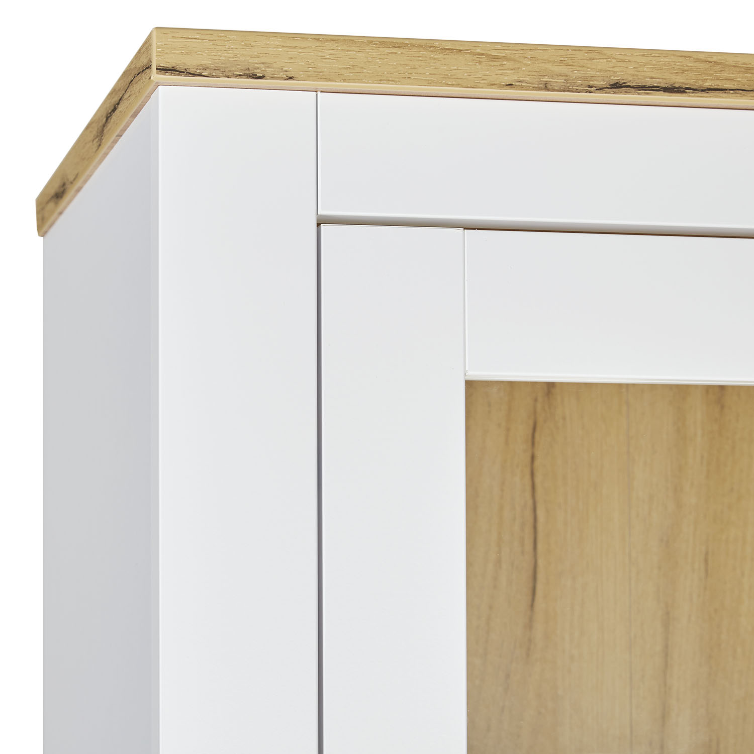 Showcase Highboard White Cabinet with compartments Living room cabinet Wood Oak Country Style