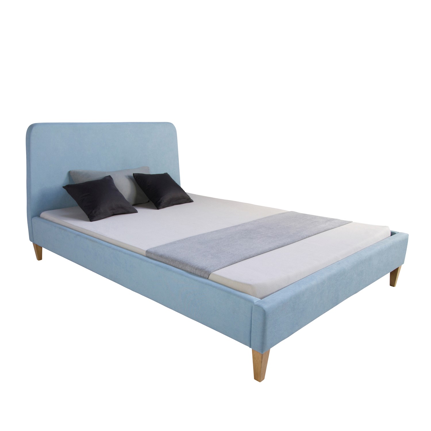 Upholstered bed 140x200 cm light blue | with slatted frame | double fabric bed frame