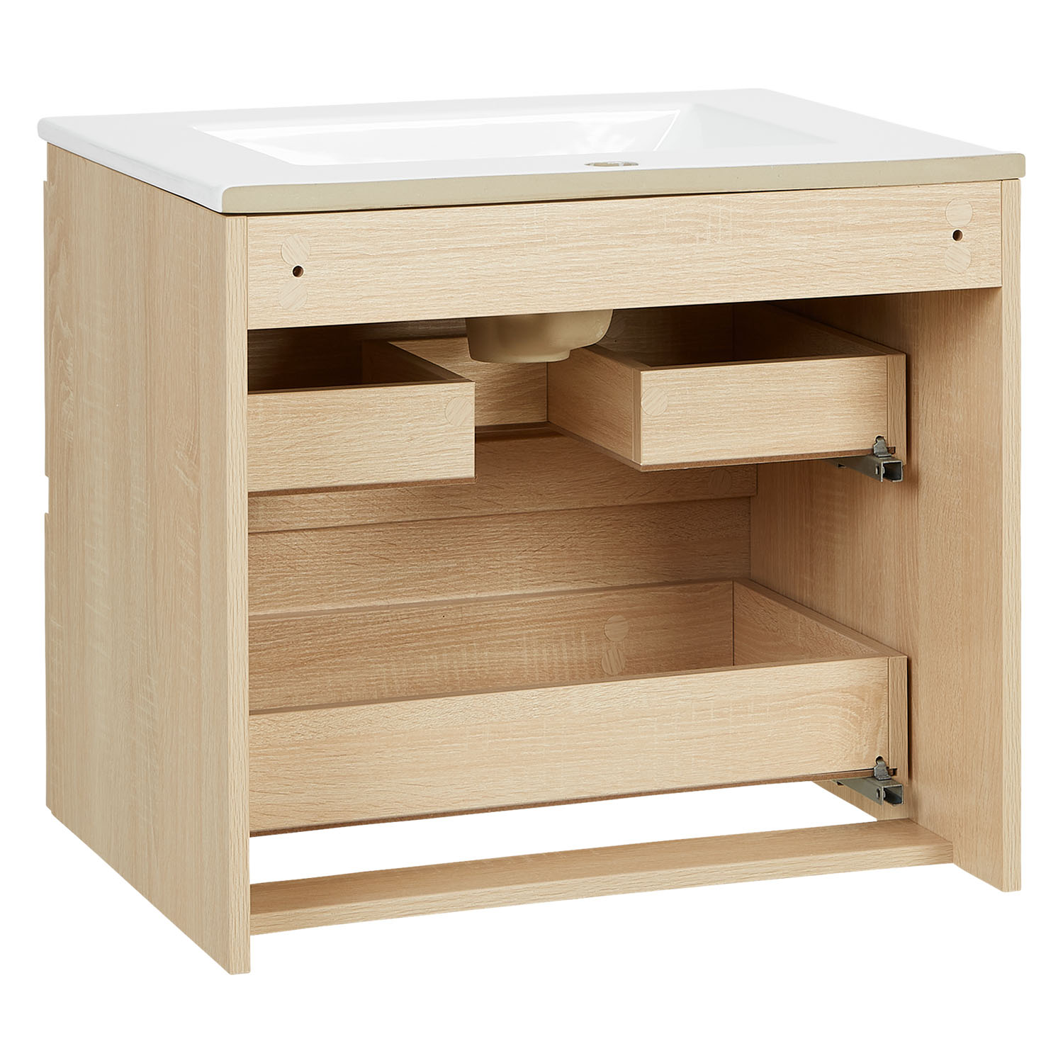 Meuble salle de bain Meuble vasque 60 cm Bois Chêne Naturelle Rangement Meuble lavabo Plan vasque Console de salle de bain