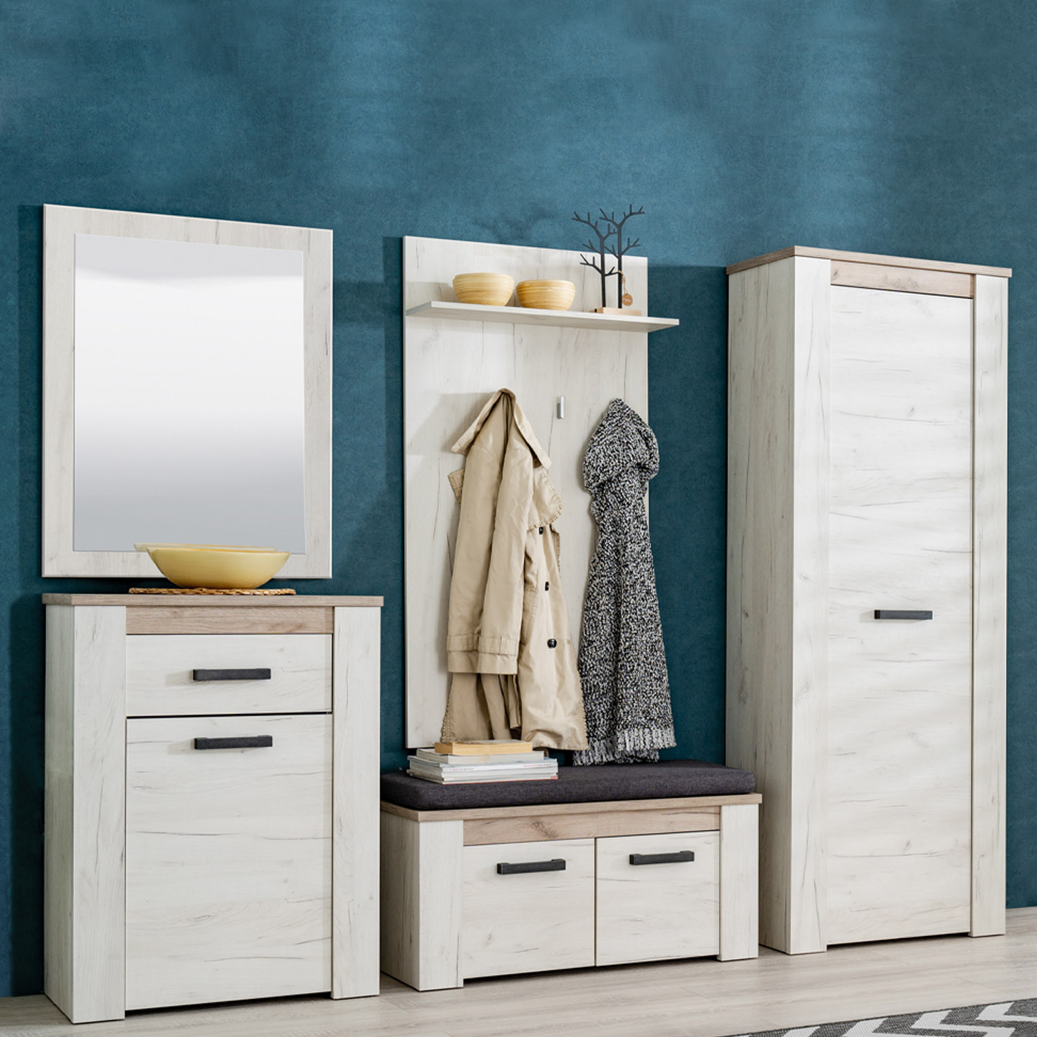 Wardrobe Hallway Furniture Set Hall Unit Hallway Wardrobe White Grey Oak Wood 5 Piece Hallway Set