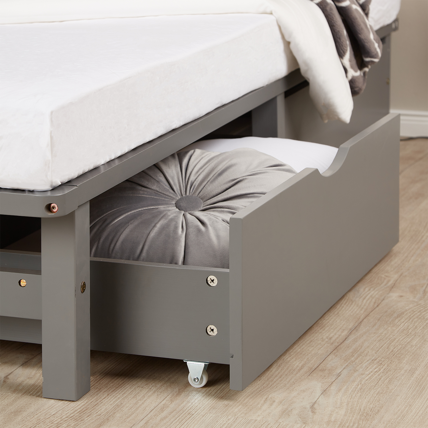 Pallet Bed 90x200 cm Gray | Single Bed with Storage Drawers | with Slatted Frame | Wood | Kids Youth Guest Bedroom